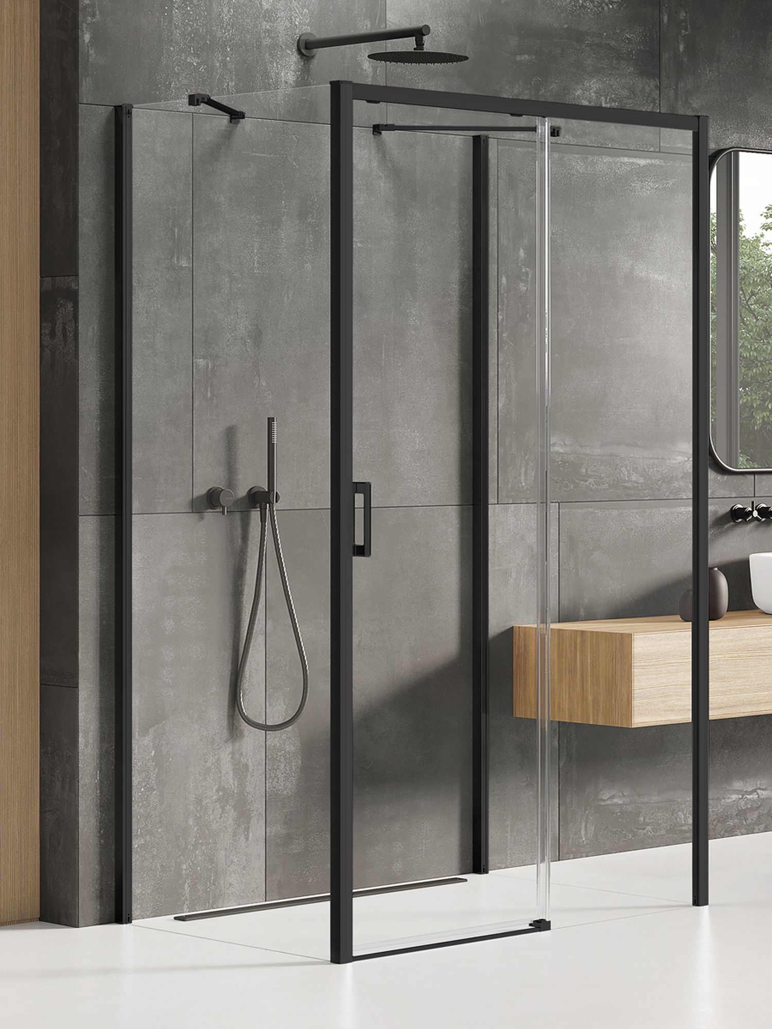 New Trendy Prime Black sprchovací kút 100x90 cm štvorcová čierna matné/priehľadné sklo K-0938