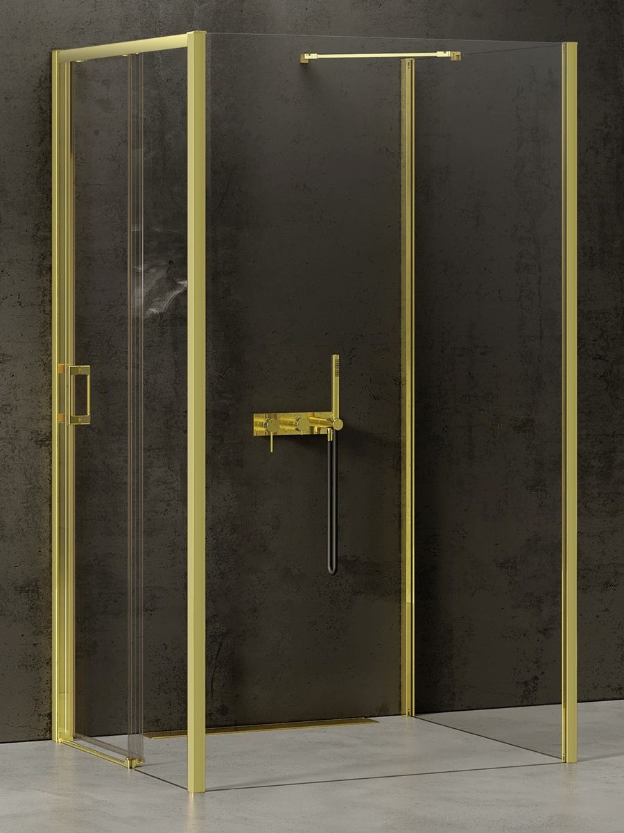 New Trendy Prime Light Gold sprchovací kút 100x90 cm štvorcová zlatá lesklé/priehľadné sklo K-1506