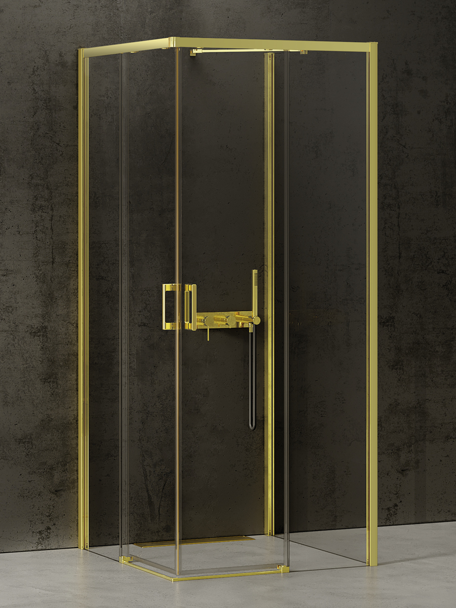New Trendy Prime Light Gold sprchovací kút 90x80 cm štvorcová zlatá lesklé/priehľadné sklo K-1186