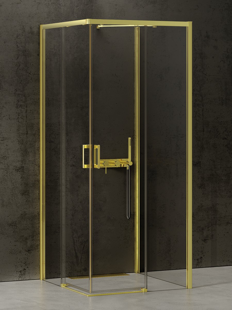 New Trendy Prime Light Gold sprchovací kút 100x90 cm štvorcová zlatá lesklé/priehľadné sklo K-1191