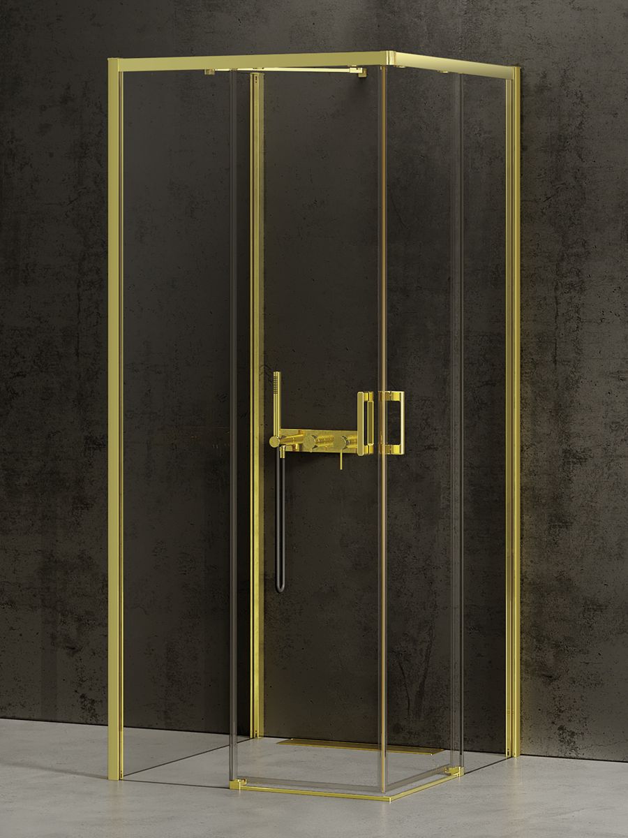 New Trendy Prime Light Gold sprchovací kút 100x70 cm štvorcová zlatá lesklé/priehľadné sklo K-1549