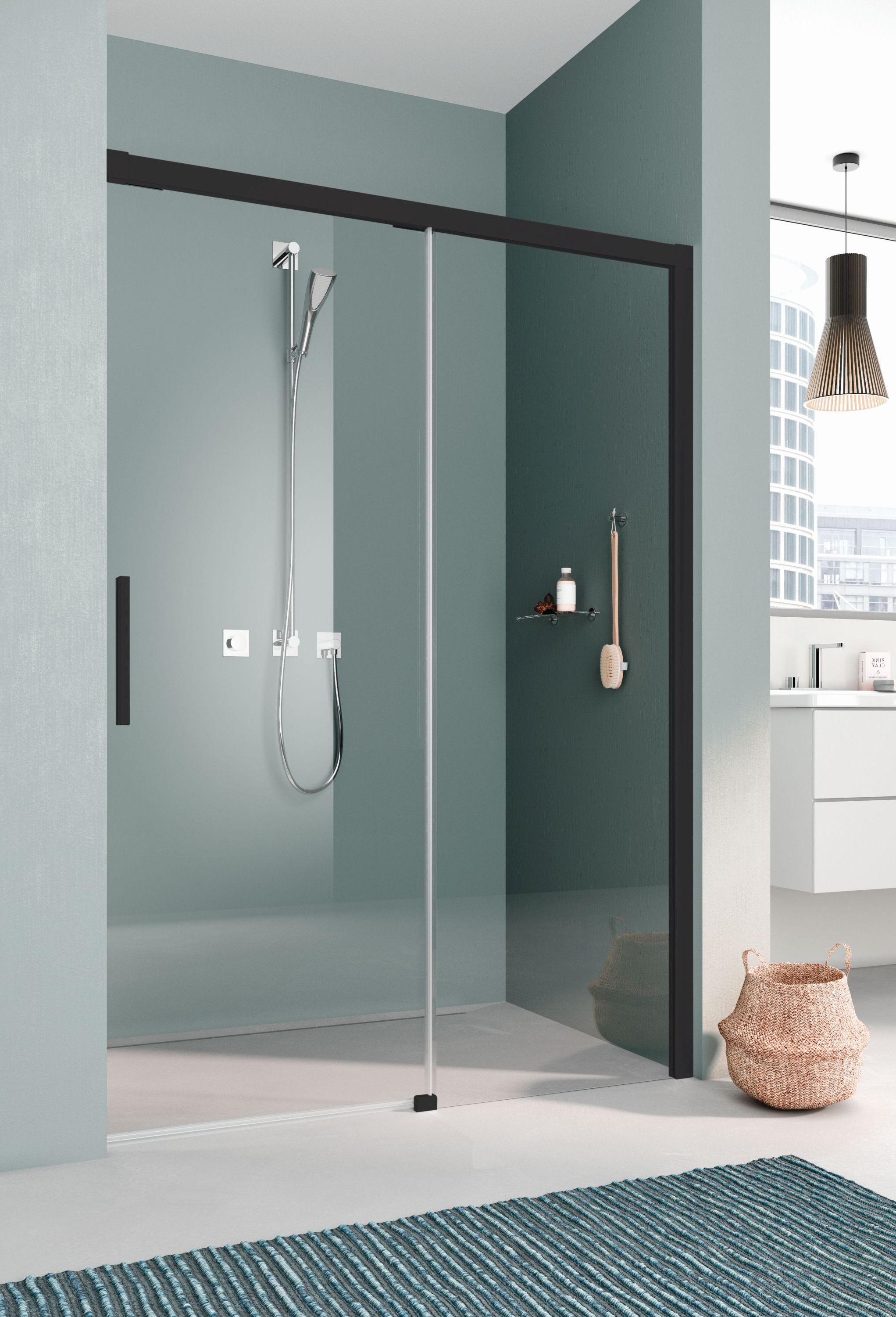 Kermi Nica sprchové dvere 130 cm posuvné čierna matná/priehľadné sklo NIL2R130203PK