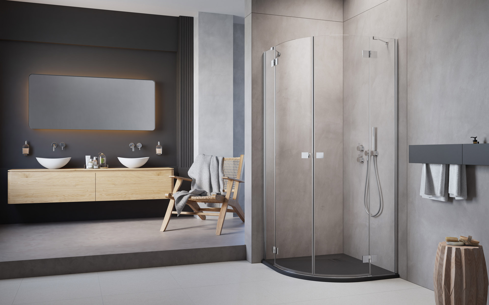 Radaway Essenza New PDD sprchovací kút časť pravá 90x90 cm polkruhová chromová lesklé/priehľadné sklo 1385001-01-01R