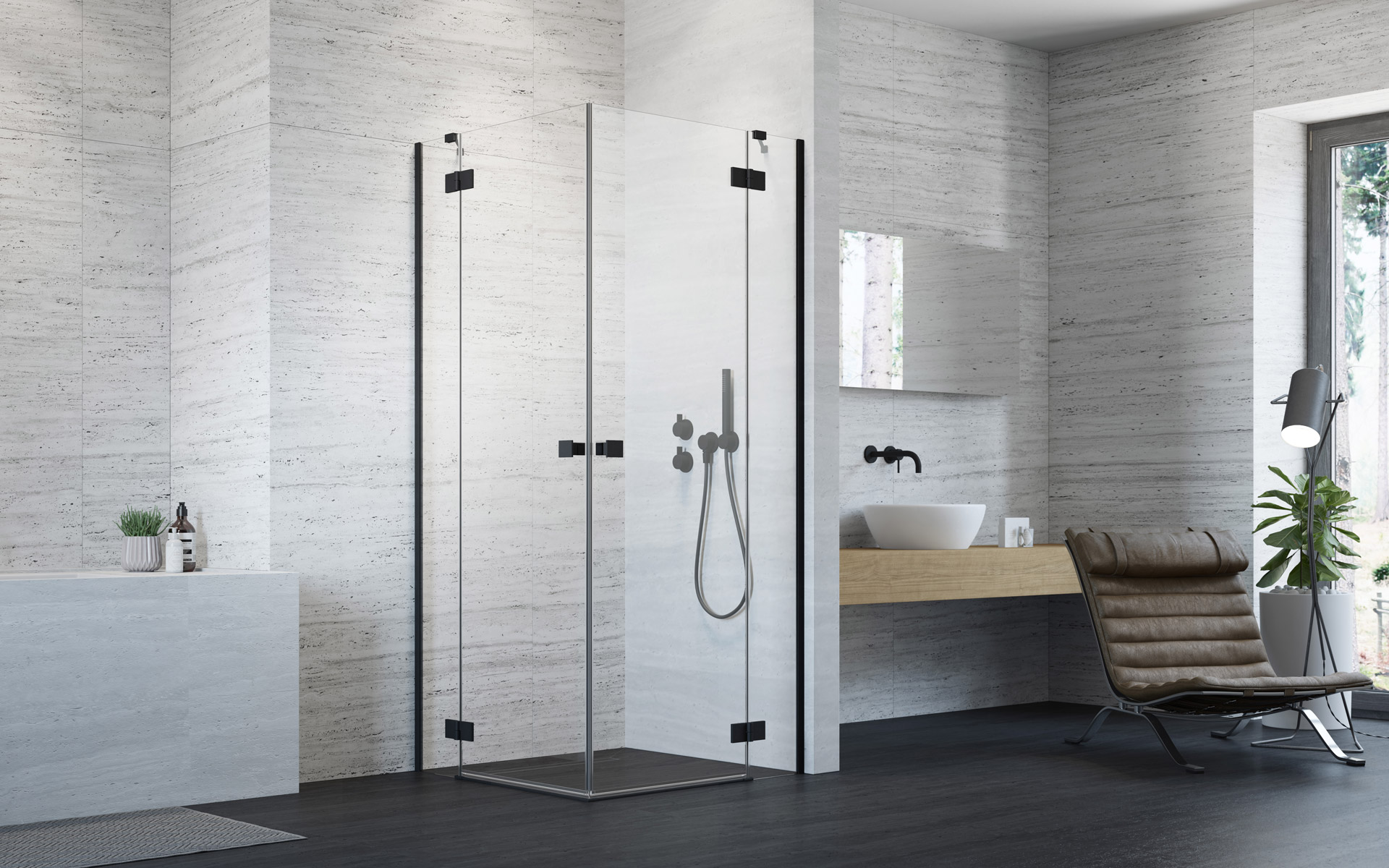 Radaway Essenza New Black KDD sprchové dvere 80 cm výklopné čierna matná/priehľadné sklo 1385061-54-01R