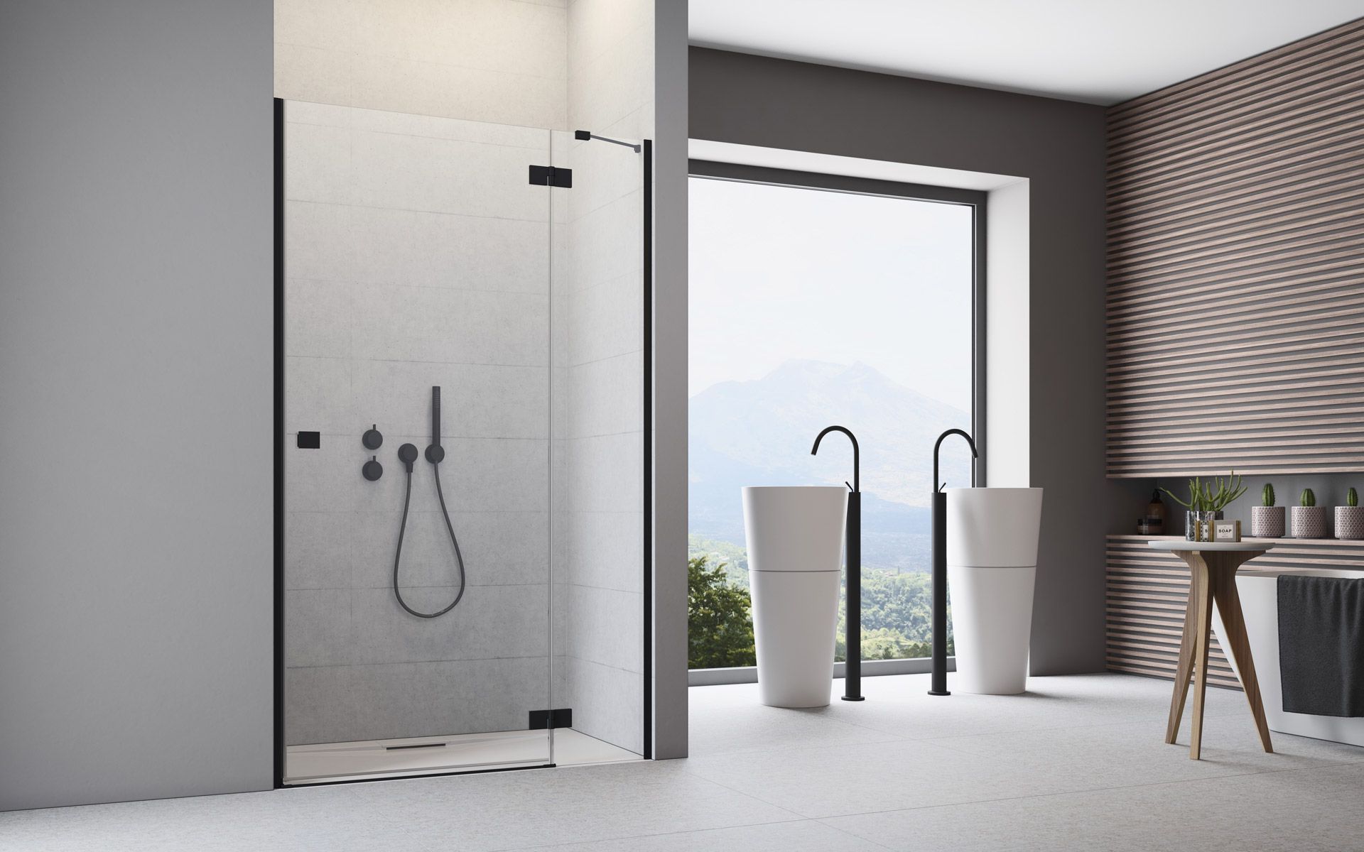 Radaway Essenza New Black DWJ sprchové dvere 90 cm výklopné čierna matná/priehľadné sklo 1385013-54-01R