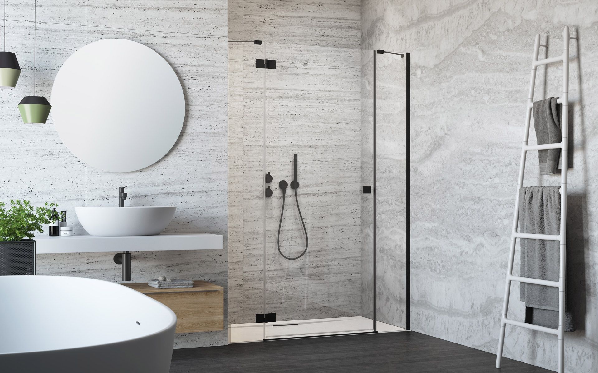 Radaway Essenza New Black DWJS sprchové dvere 70.5 cm výklopné čierna matná/priehľadné sklo 1385032-54-01L