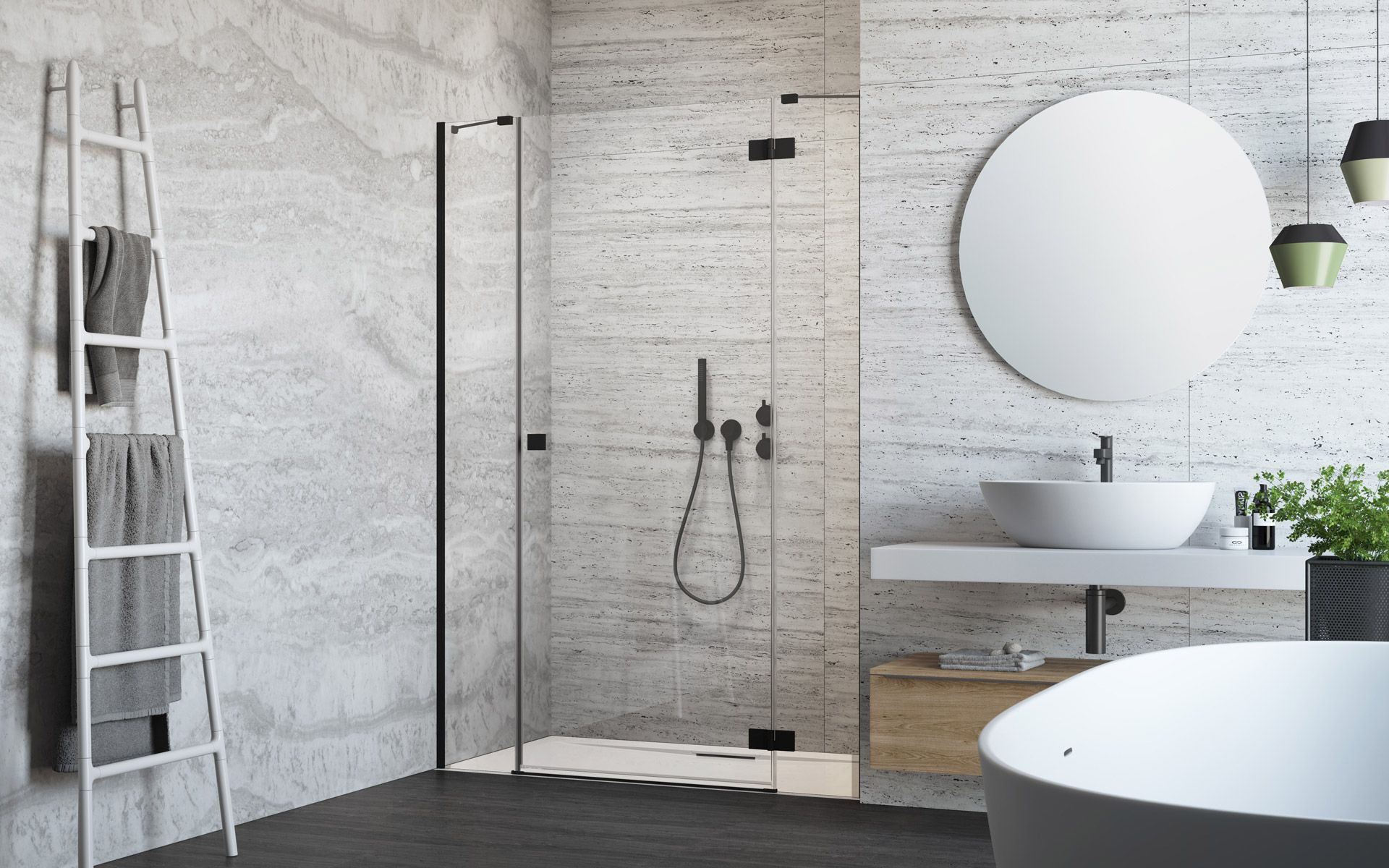 Radaway Essenza New Black DWJS sprchové dvere 70.5 cm výklopné čierna matná/priehľadné sklo 1385032-54-01R