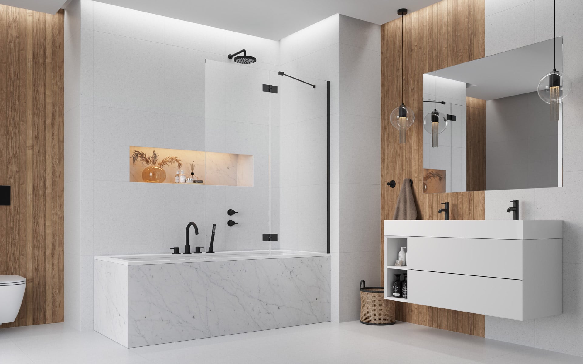 Radaway Essenza New Black PND II vaňová zástena 130 cm dvojdielny 110002130-54-01R