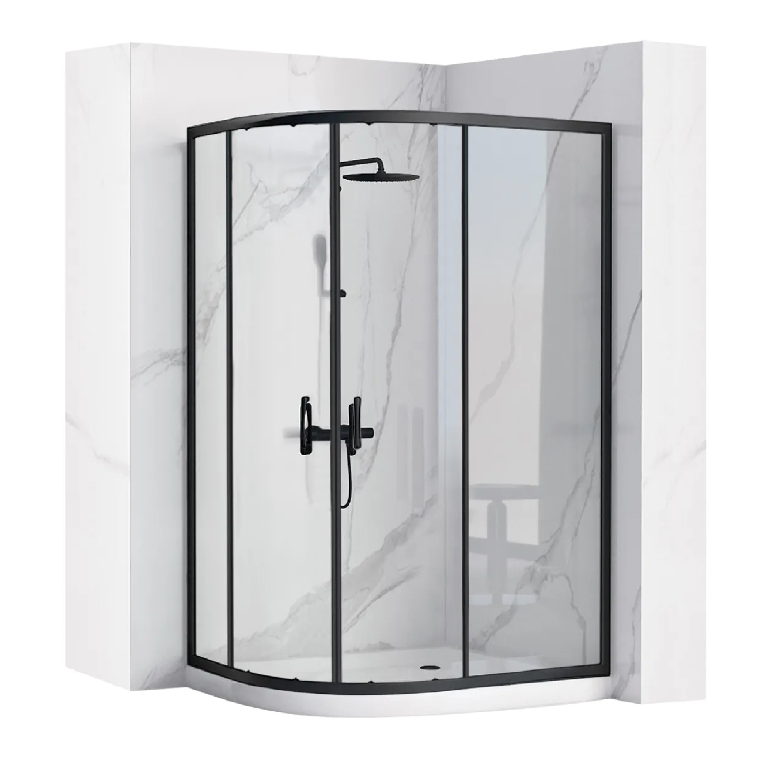 Rea Look sprchovací kút 90x90 cm polkruhová čierna polomatné/priehľadné sklo REA-K7903
