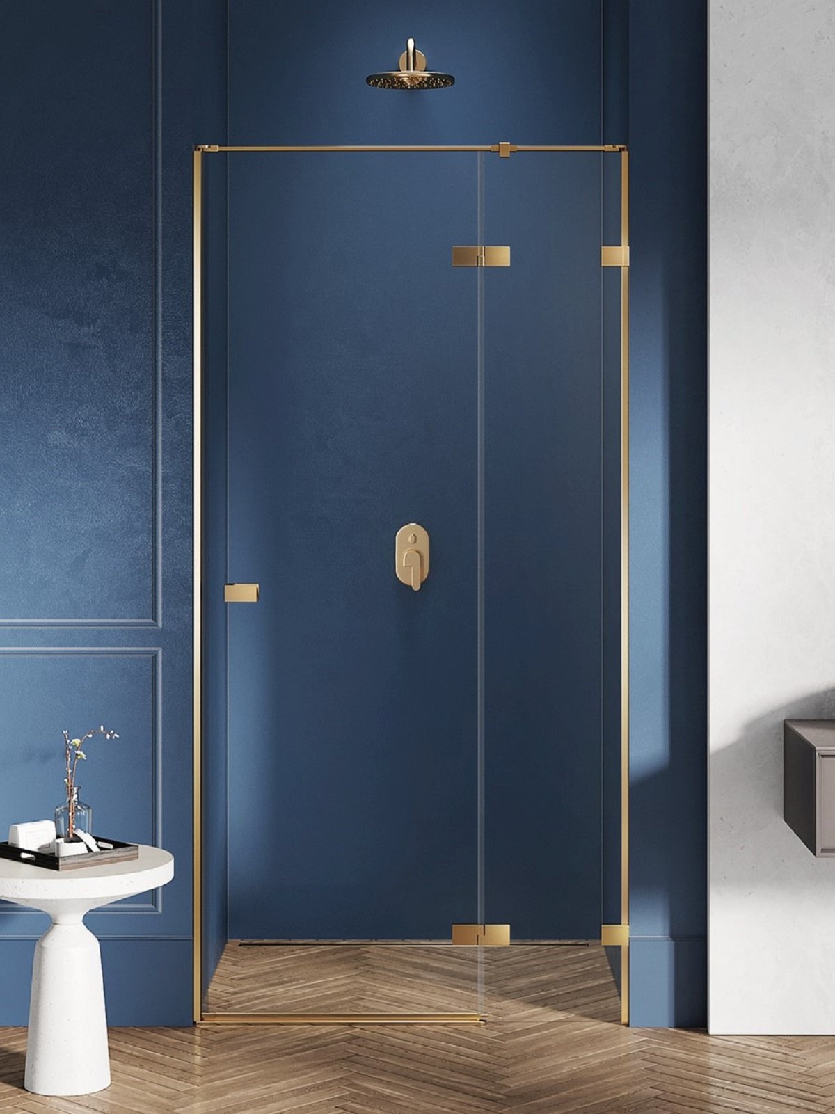 New Trendy Avexa Gold Brushed sprchové dvere 140 cm výklopné zlatá brúsená/priehľadné sklo EXK-1727