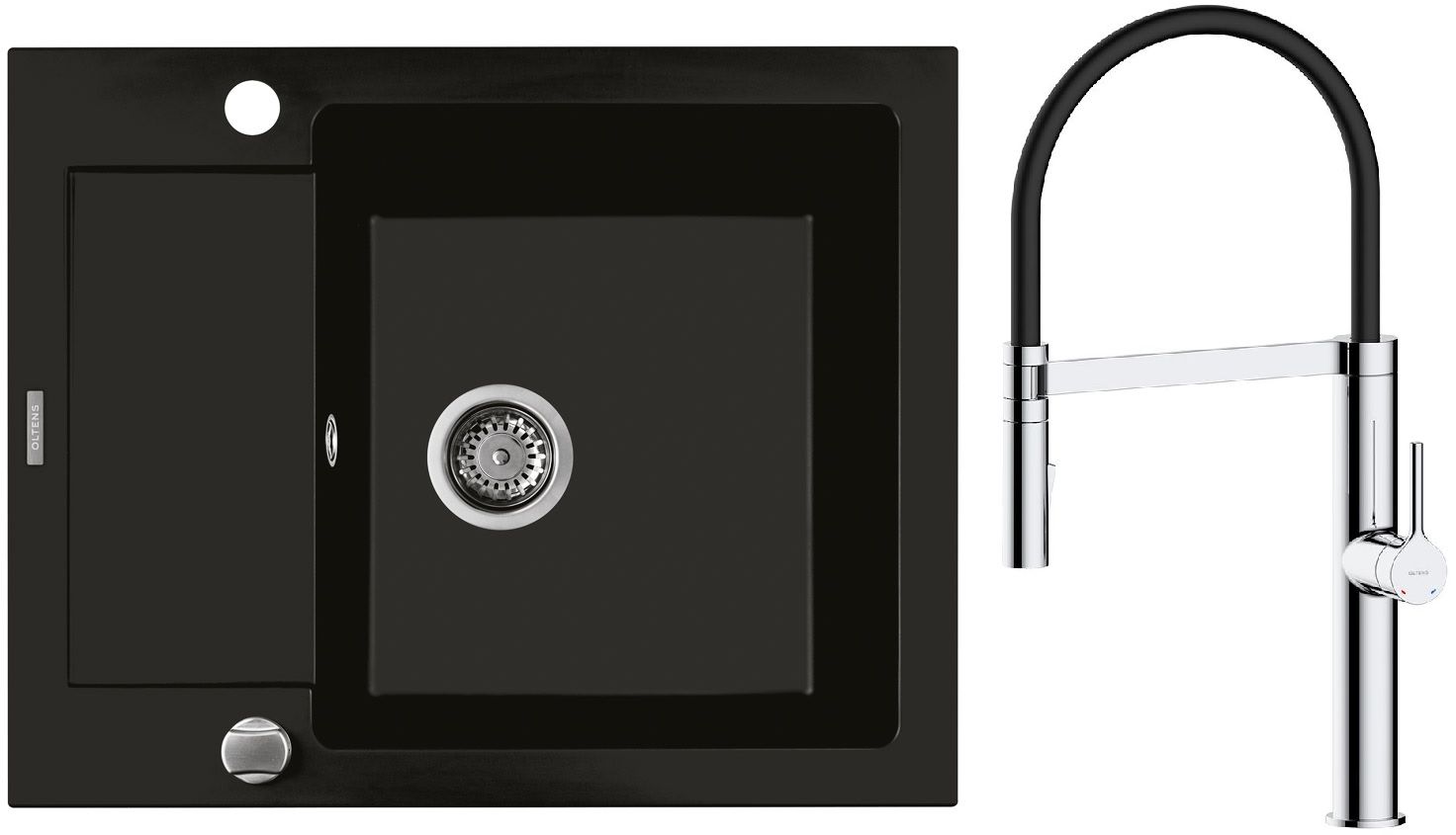 Súprava kuchynská batéria Oltens Borga 35207100, granitový drez Oltens Gravan 72102300