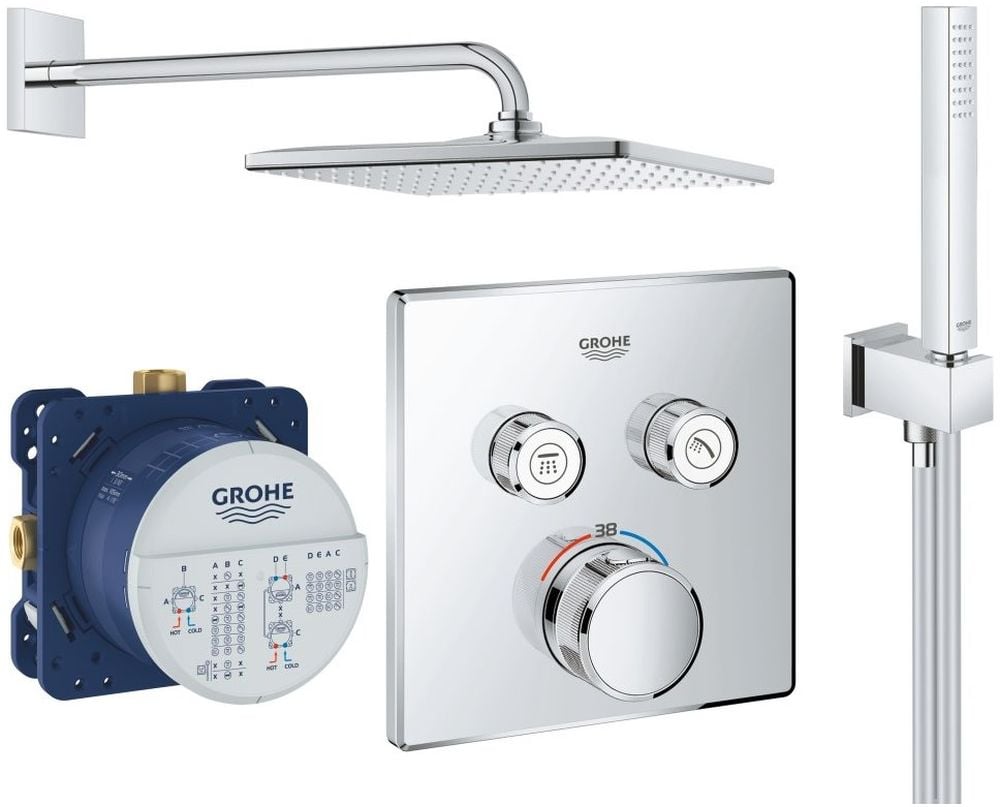 Súprava vaňová/sprchová batéria Grohe Grohtherm SmartControl 29124000, horná sprcha so sprchovacím ramenom Grohe Rainshower 26564000, 26405000, 35600000