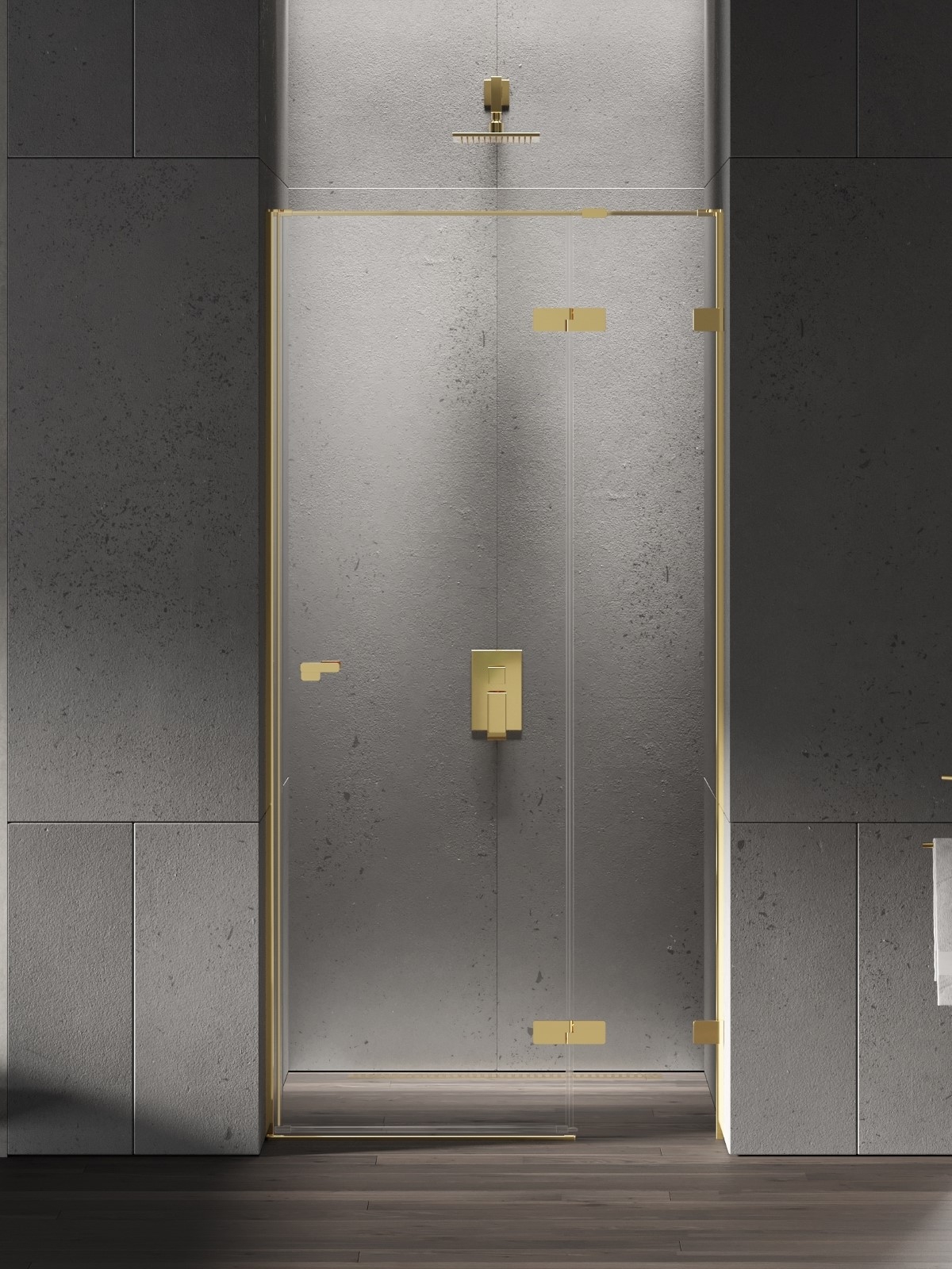 New Trendy Eventa Gold Shine sprchové dvere 90 cm výklopné zlatá lesklá/priehľadné sklo EXK-4674