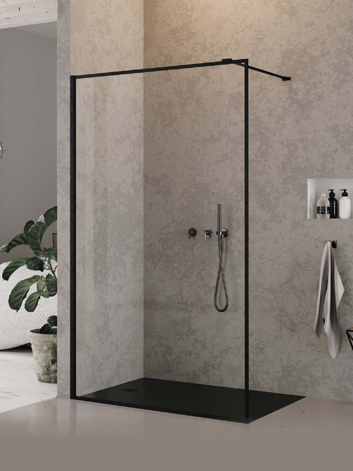 New Trendy New Modus Black stena sprchového kúta walk -in 110 cm čierna matný/sklo priehľadné EXK-5559