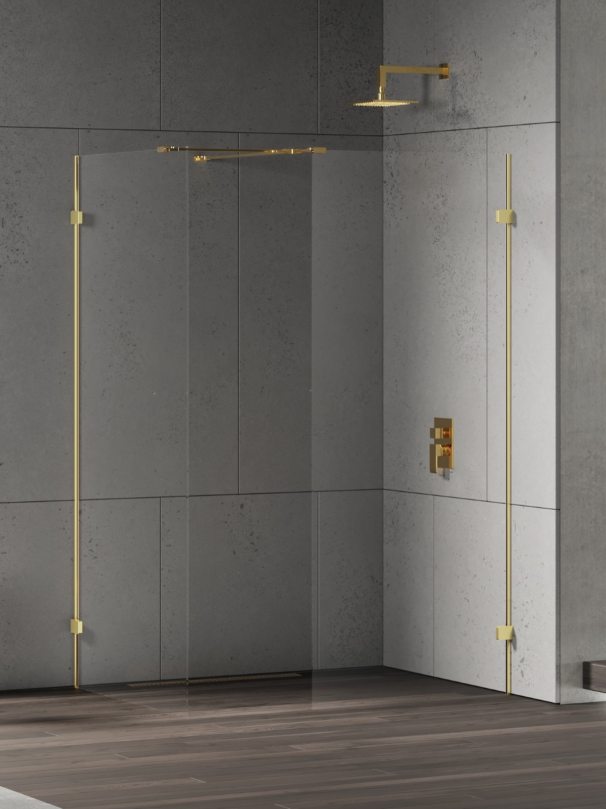 New Trendy Eventa Gold Shine sprchový kút walk-in 140x90 cm štvorcová zlatá lesklé/priehľadné sklo EXK-4877