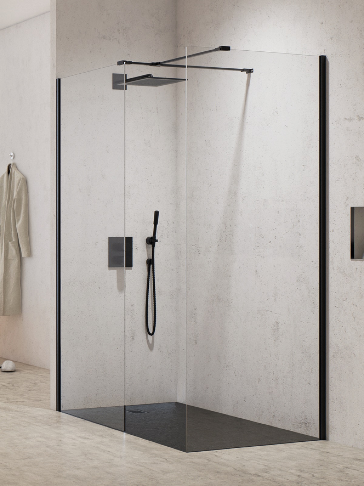 New Trendy New Modus Black sprchový kút walk-in 160x90 cm štvorcová čierna polomatné/priehľadné sklo EXK-5635