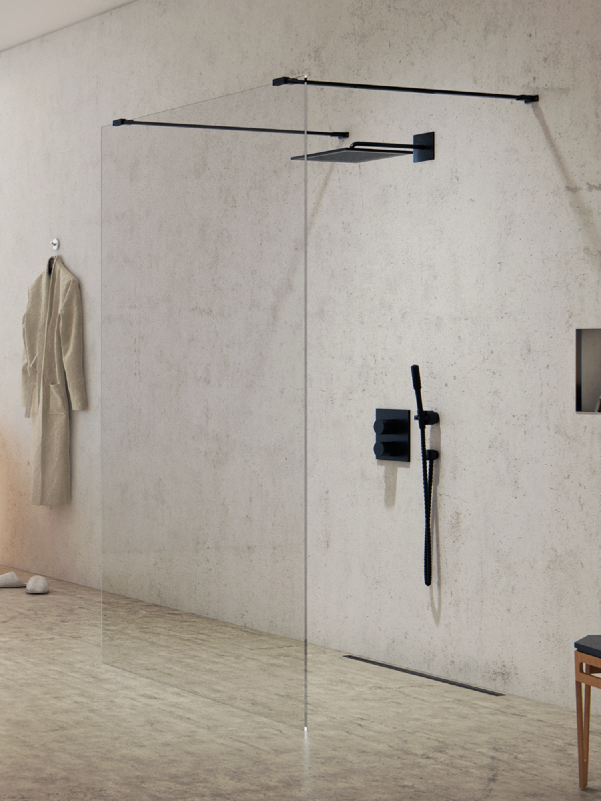 New Trendy New Modus Black stena sprchového kúta walk -in 140 cm čierna polomatný/sklo priehľadné EXK-5605