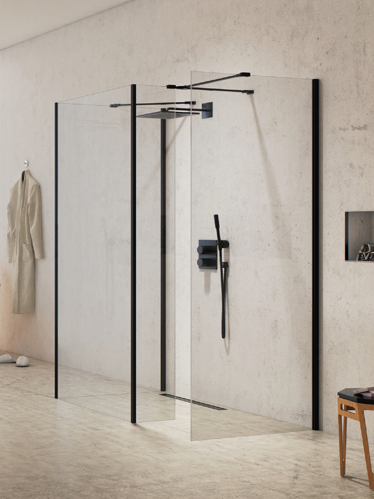 New Trendy New Modus Black stena sprchového kúta walk -in 80 cm čierna matný/sklo priehľadné EXK-5673