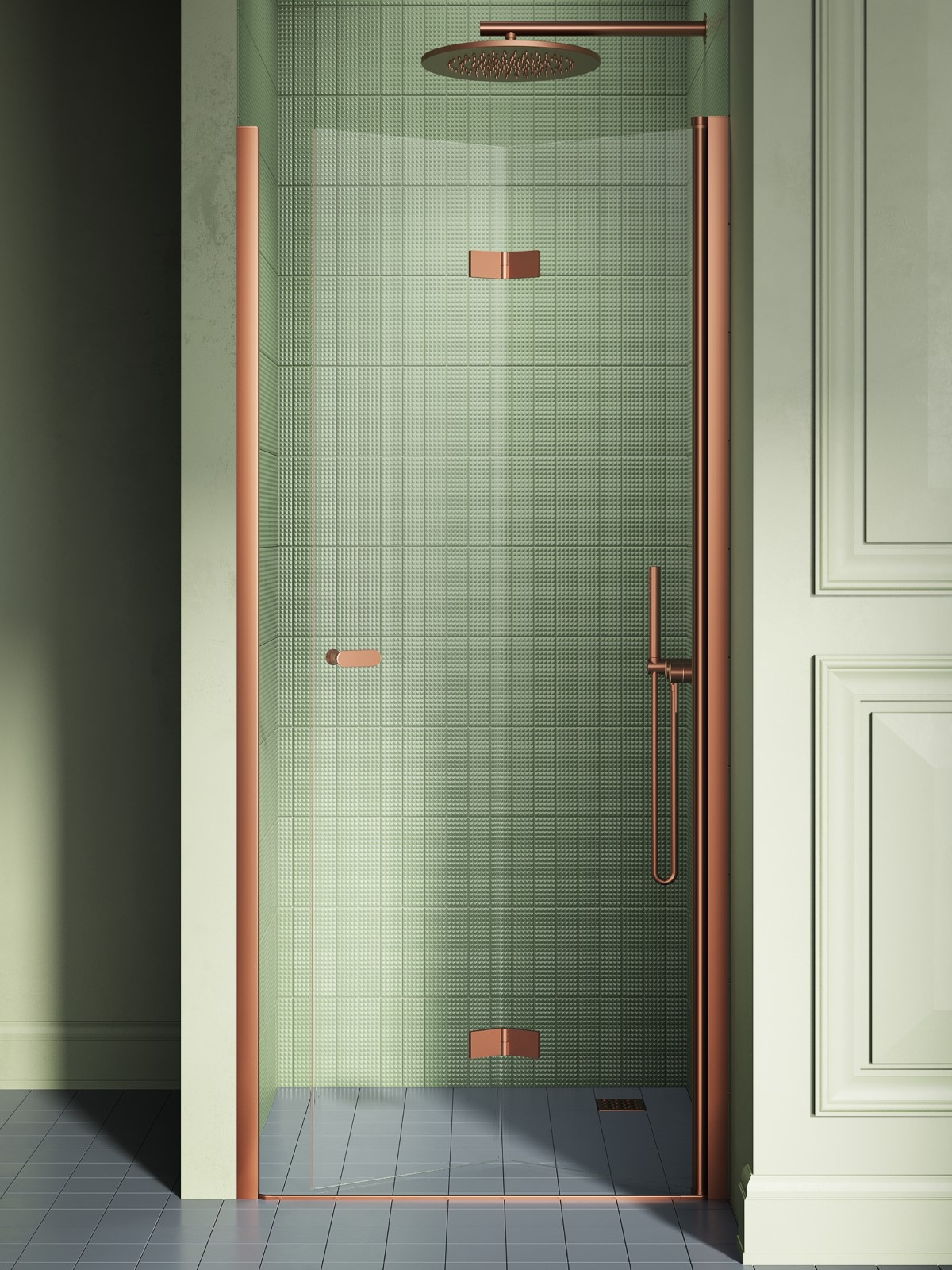 New Trendy New Soleo Copper Brushed sprchové dvere 90 cm skladané medená brúsená/priehľadné sklo D-0504A