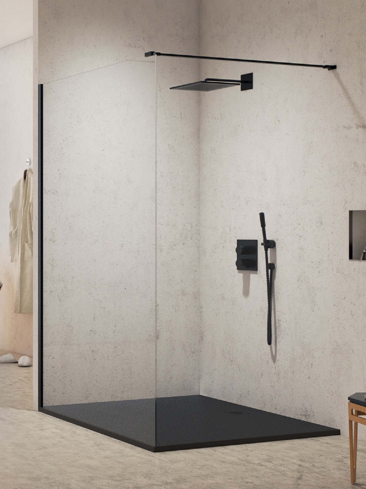 New Trendy New Modus Black stena sprchového kúta walk -in 90 cm čierna matný/sklo priehľadné EXK-5537