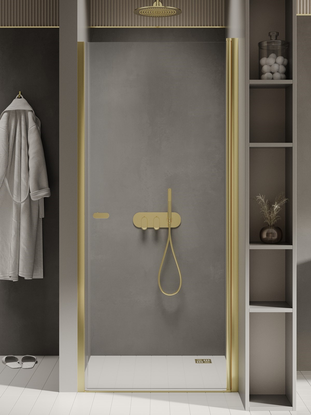 New Trendy New Soleo Light Gold sprchové dvere 90 cm výklopné zlatá lesklá/priehľadné sklo D-0452A