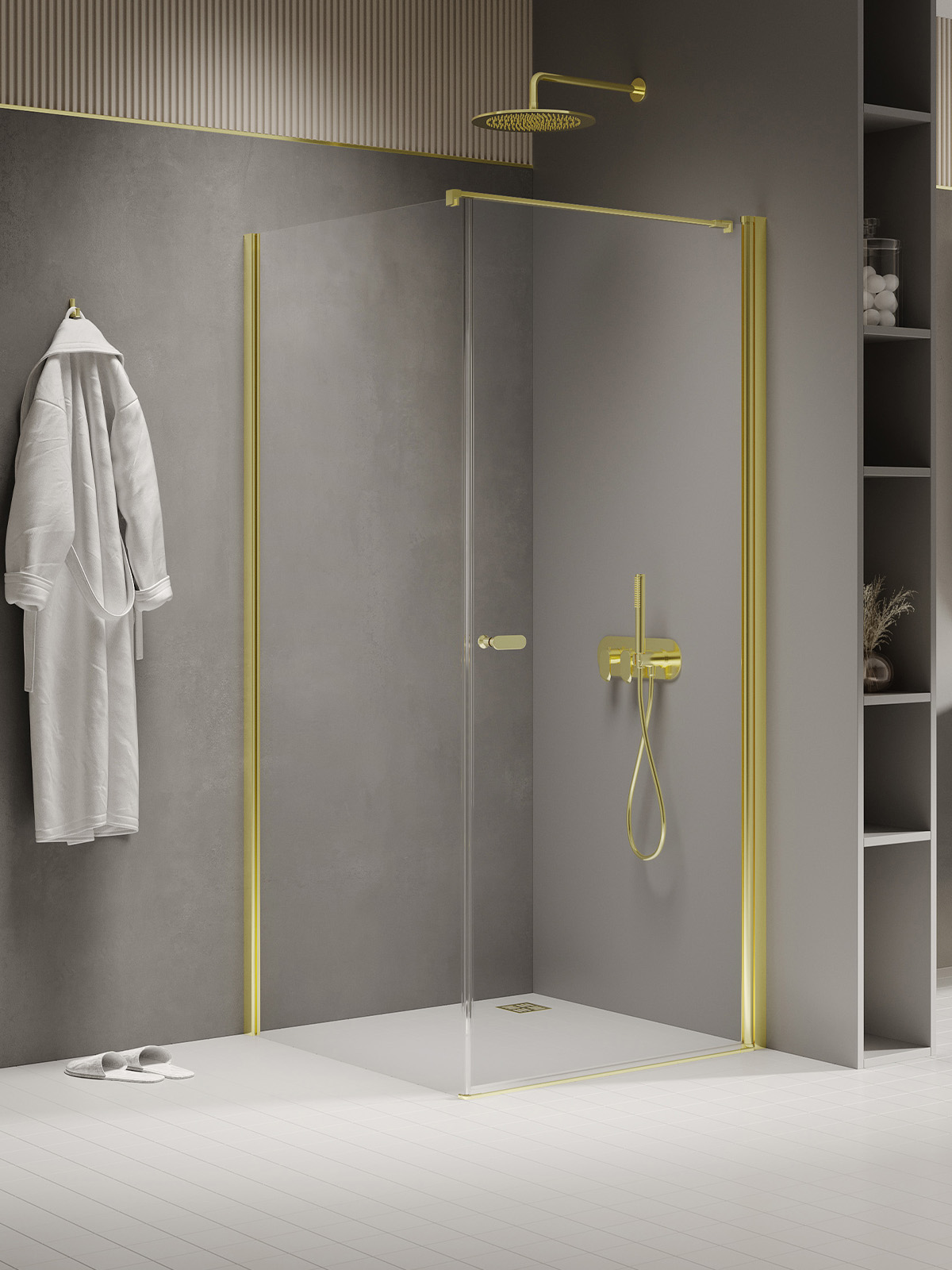 New Trendy New Soleo Light Gold sprchovací kút 90x90 cm obdĺžniková zlatá lesklé/priehľadné sklo K-1841-WP