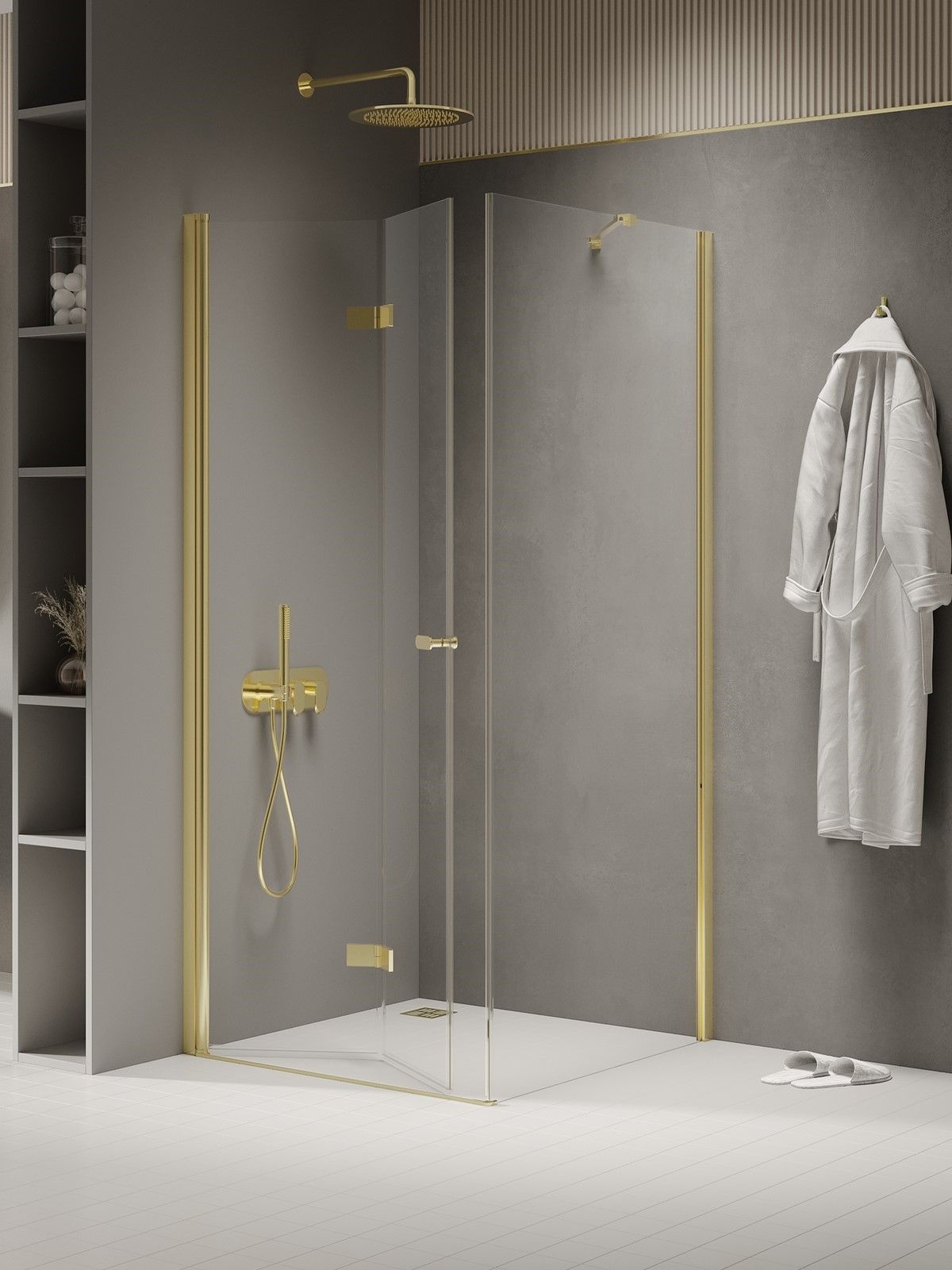 New Trendy New Soleo Light Gold sprchovací kút 90x90 cm obdĺžniková zlatá lesklé/priehľadné sklo K-1909