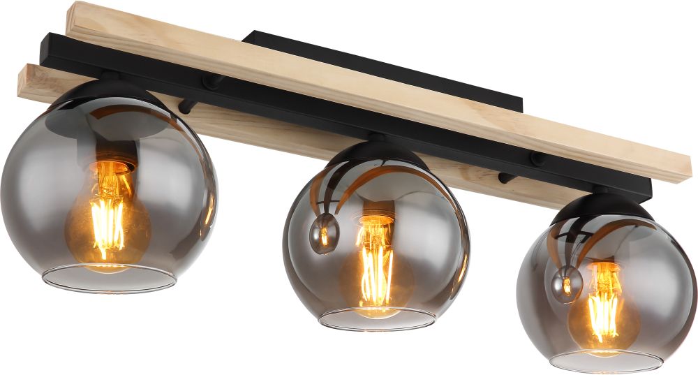 Globo Lighting Conni stropné svietidlo 3x25 W čierna-dymová-drevená 15569-3D