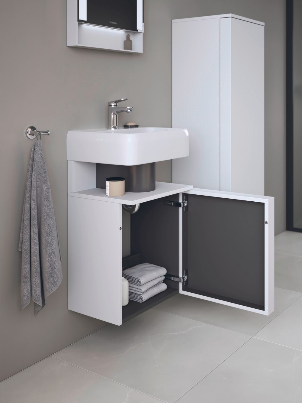 Duravit Qatego skrinka 44x35x64.5 cm závesná kúpeľňová skrinka pod umývadlo biela QA4076L18180000