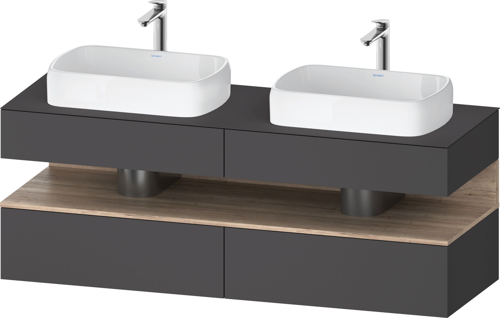 Duravit Qatego skrinka 160x55x60 cm závesná kúpeľňová skrinka pod umývadlo grafitová-dub QA4779055490010