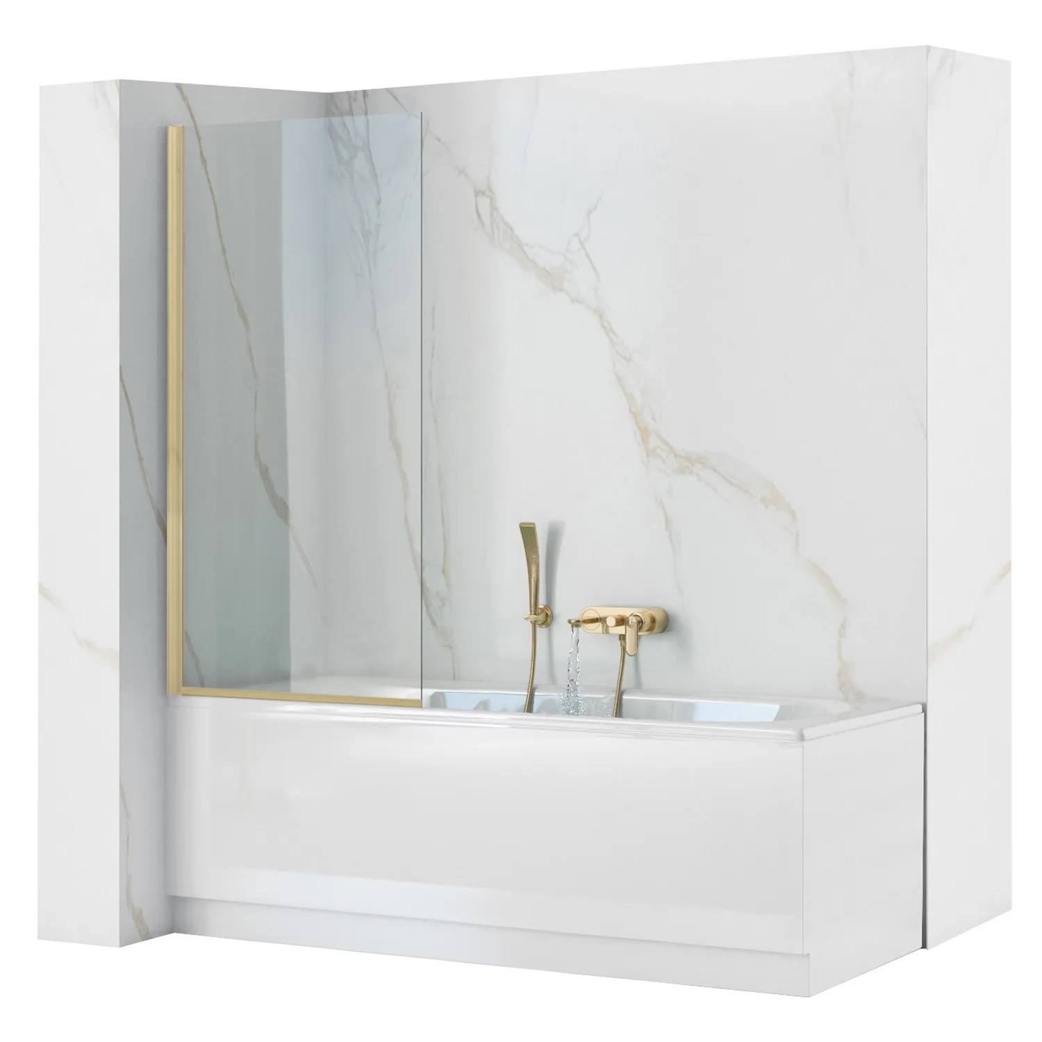 Rea Elegant Gold vaňová zástena 80 cm jednodielny zlatá brúsené/číre sklo REA-W6601