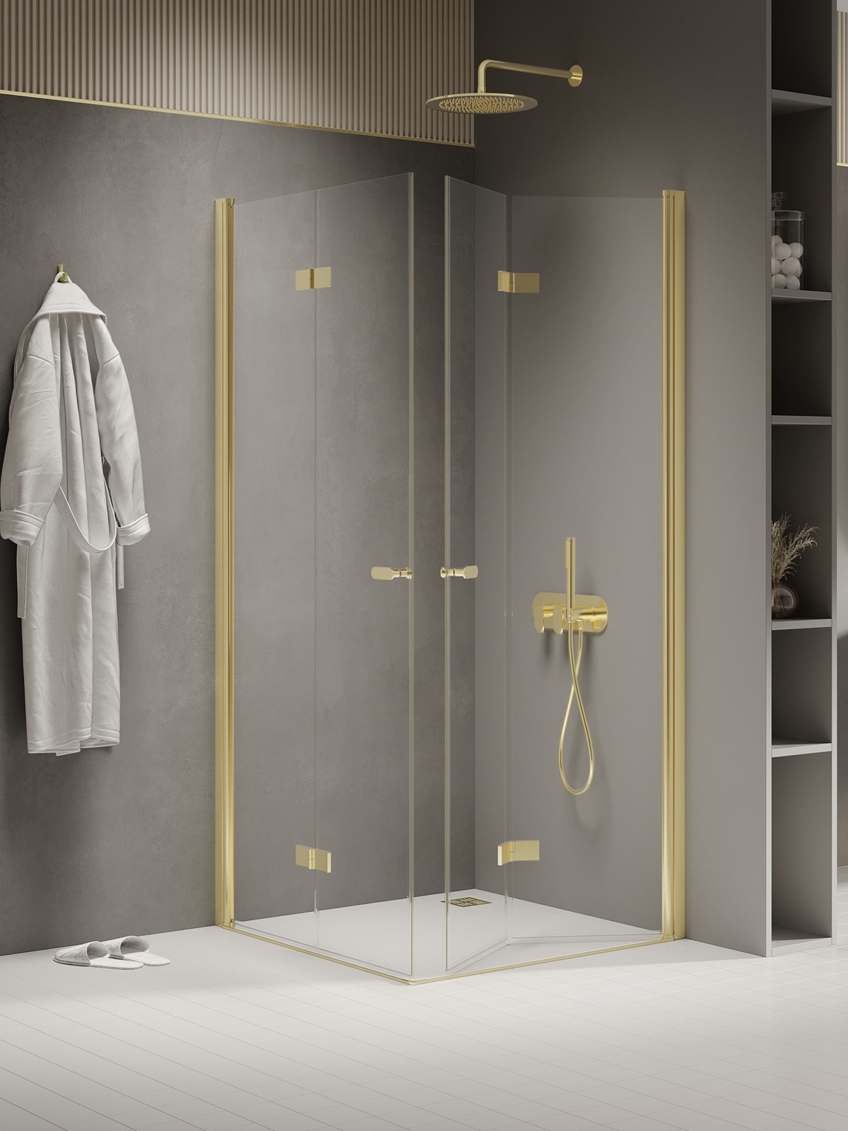 New Trendy New Soleo Light Gold sprchovací kút 80x80 cm obdĺžniková zlatá lesklé/priehľadné sklo K-1948