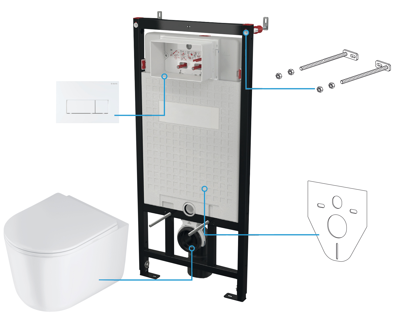Deante Jasmin súprava misy so sedadlom a s konštrukciou s tlačidlovým ovládaním s vírivým splachovaním CDJA6ZPW