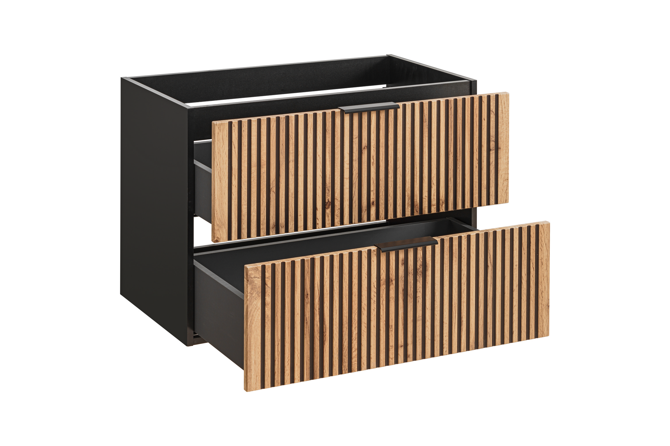 Comad Xilo skrinka 80x46x57 cm závesná kúpeľňová skrinka pod umývadlo čierna-dub XILO BLACK WOTAN 82-80-D-2S