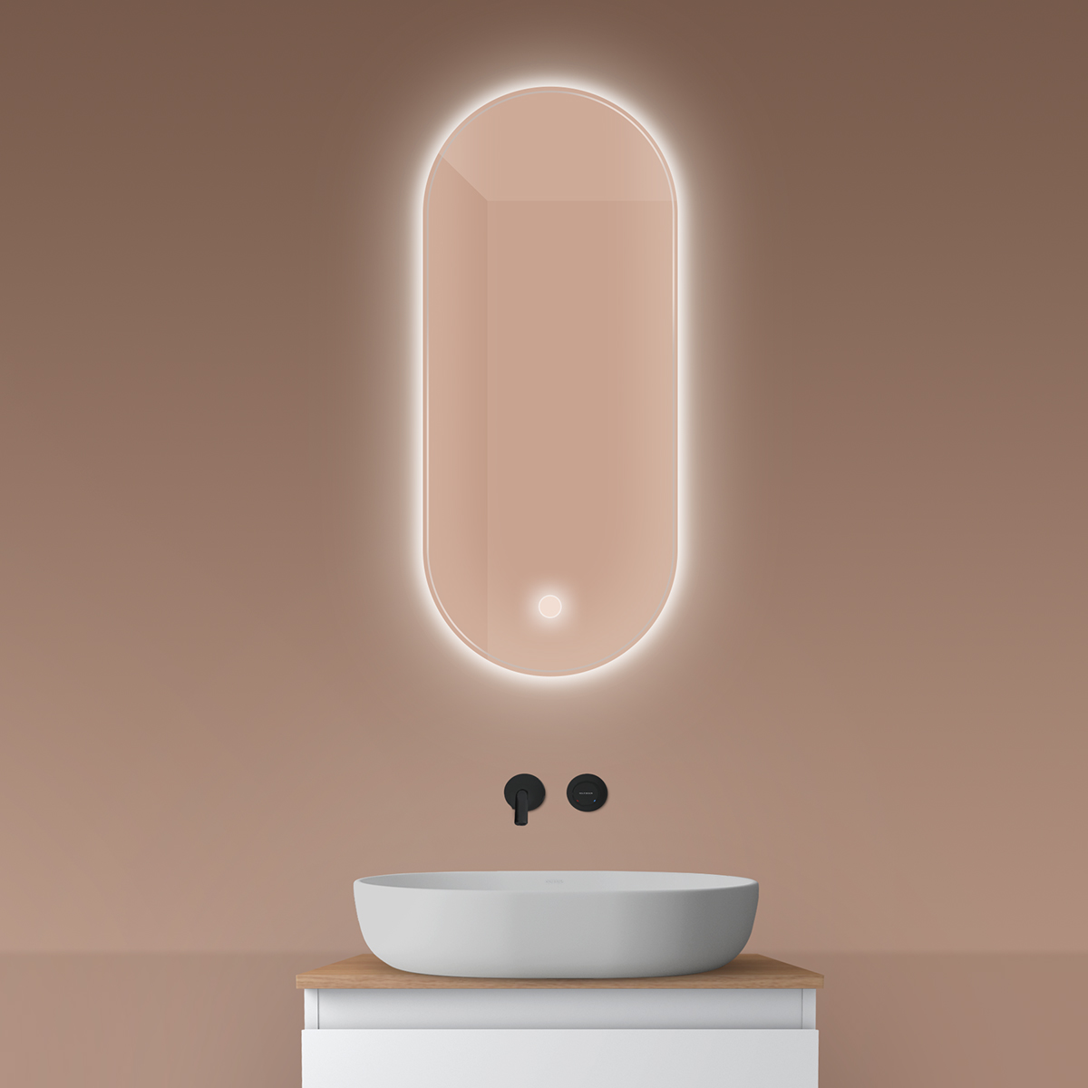 Oltens Nordlis zrkadlo 40x90 cm oválne s osvetlením s vyhrievacou podložkou 64113000