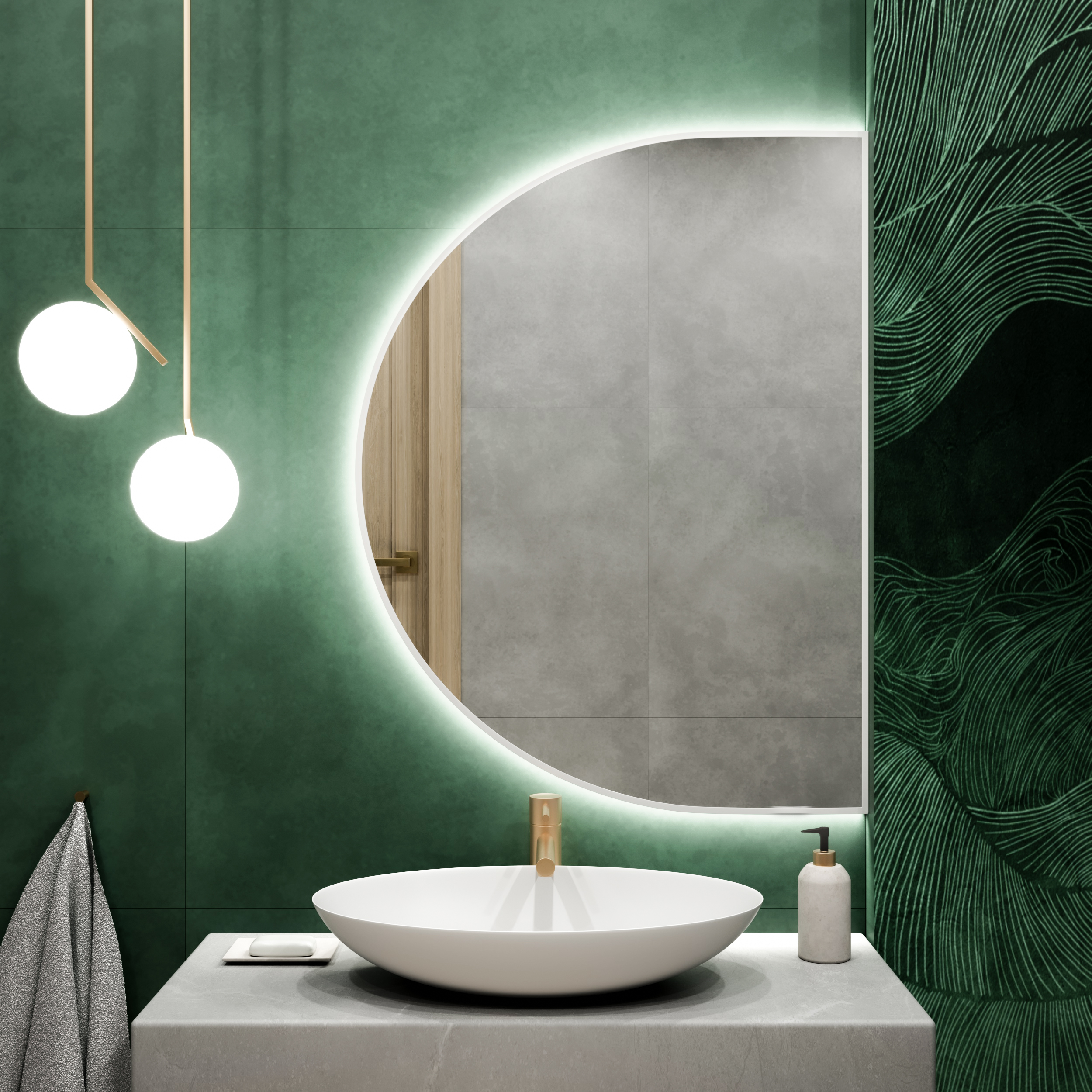 Baltica Design Tiny Border Semi Round zrkadlo 80x60 cm s osvetlením biela 5904107927794