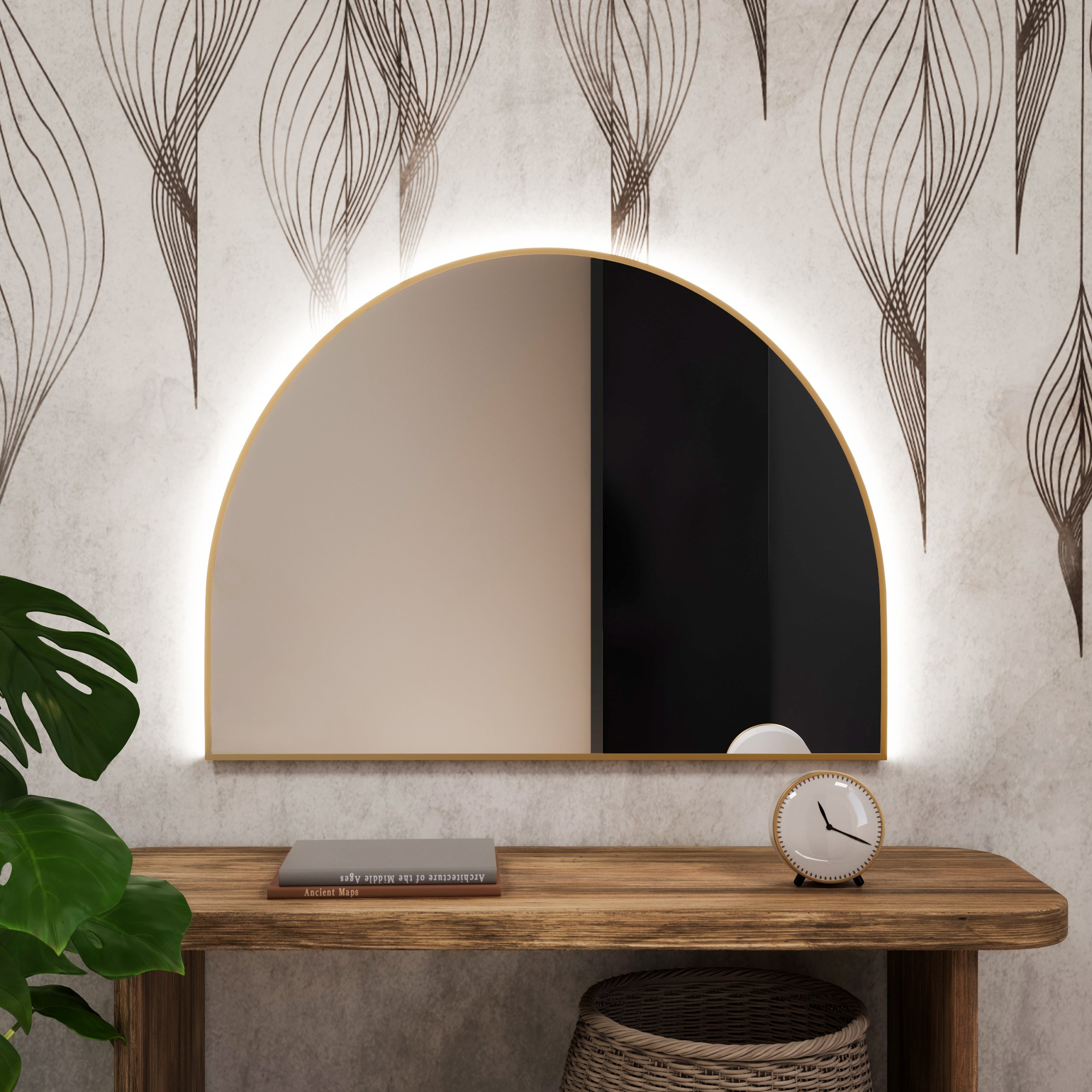 Baltica Design Tiny Border Semi Round zrkadlo 90x55 cm s osvetlením zlatá 5904107925820