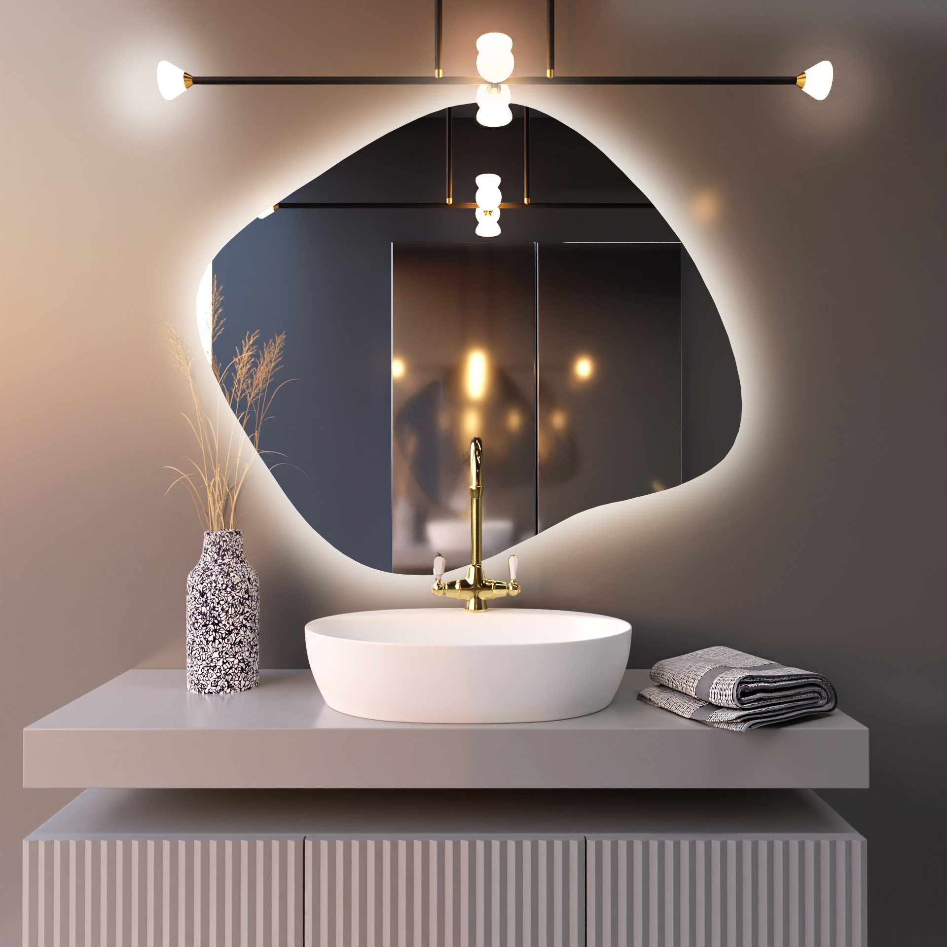 Baltica Design Bright Stain III zrkadlo 80x70 cm s osvetlením 5904107914831