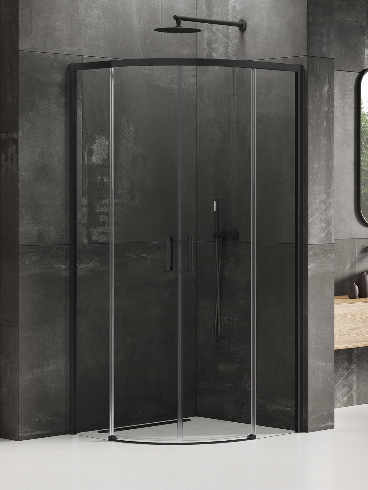 New Trendy Prime Black sprchovací kút 90x90 cm polkruhová čierna matné/priehľadné sklo K-3557
