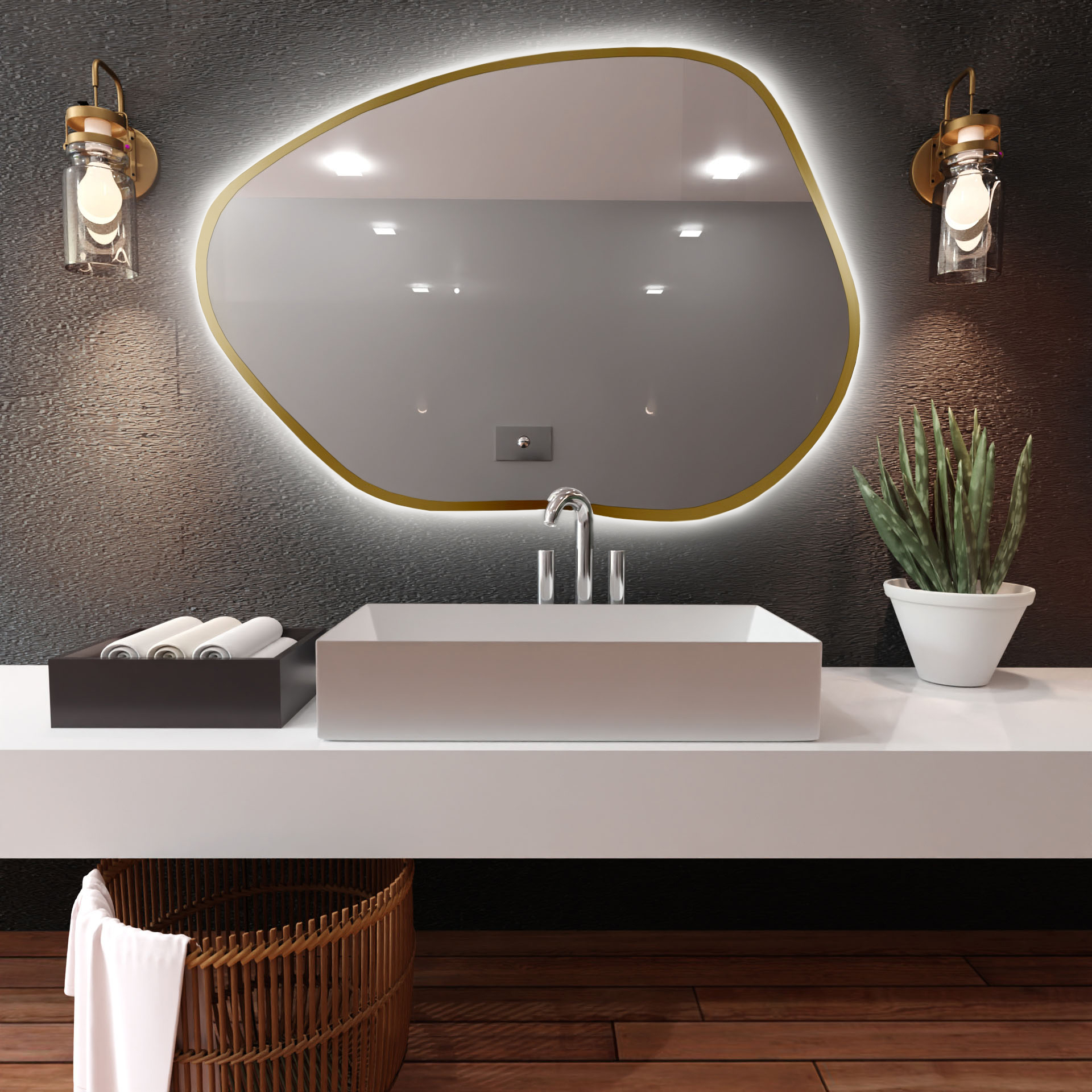 Baltica Design Bright Stain I zrkadlo 100x72 cm s osvetlením zlatá 5904107919201