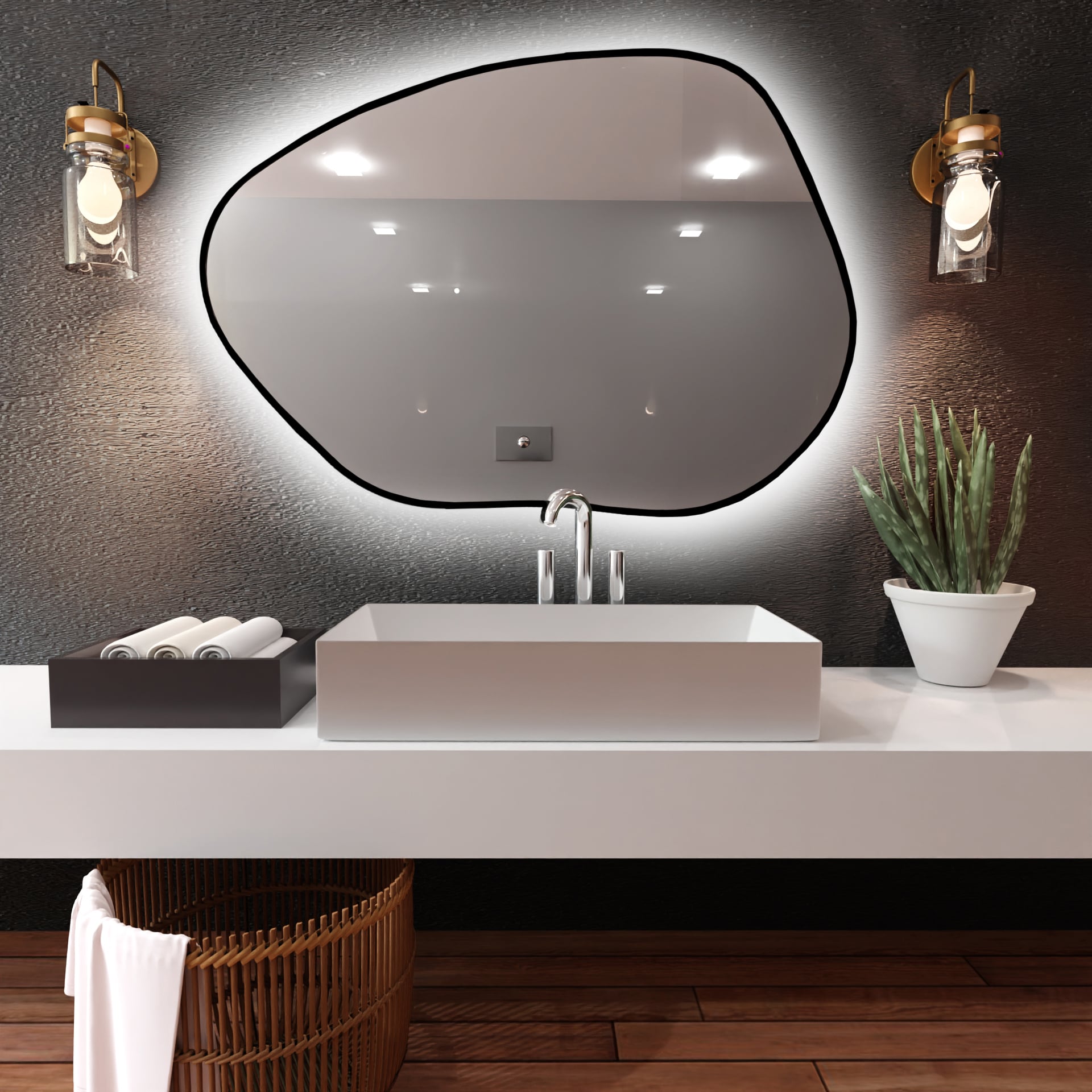 Baltica Design Bright Stain I zrkadlo 100x72 cm s osvetlením čierna 5904107918846