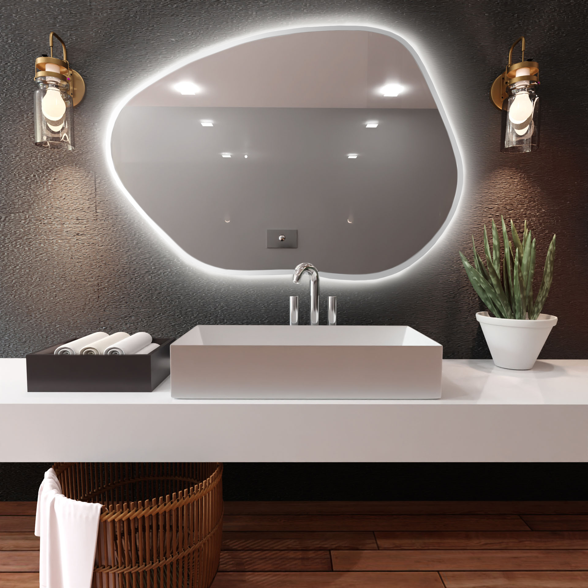 Baltica Design Bright Stain I zrkadlo 90x64 cm s osvetlením biela 5904107918624