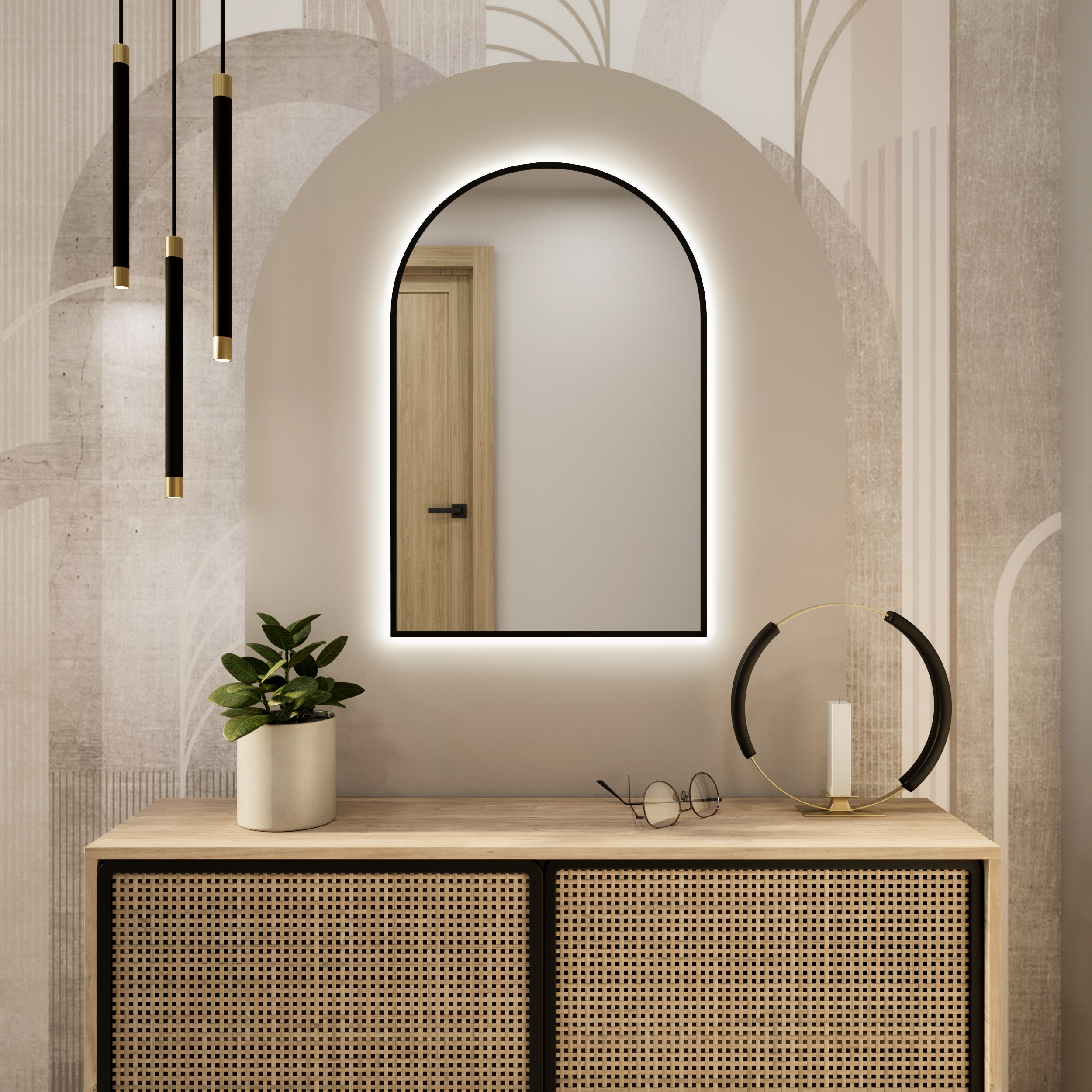 Baltica Design Tiny Border Pastille Cut zrkadlo 60x90 cm s osvetlením čierna 5904107929972