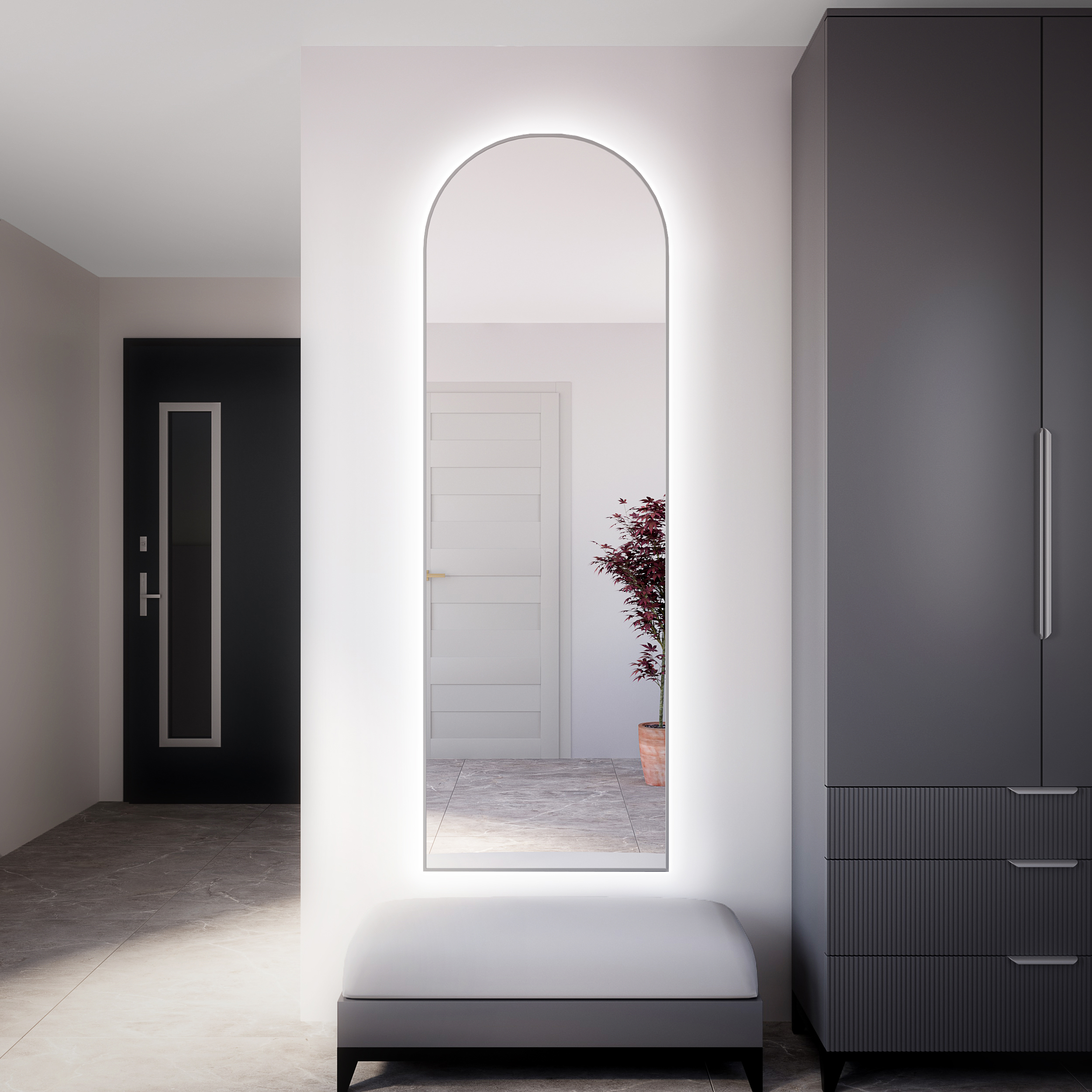 Baltica Design Tiny Border Pastille Cut zrkadlo 60x100 cm s osvetlením strieborná 5904107929606