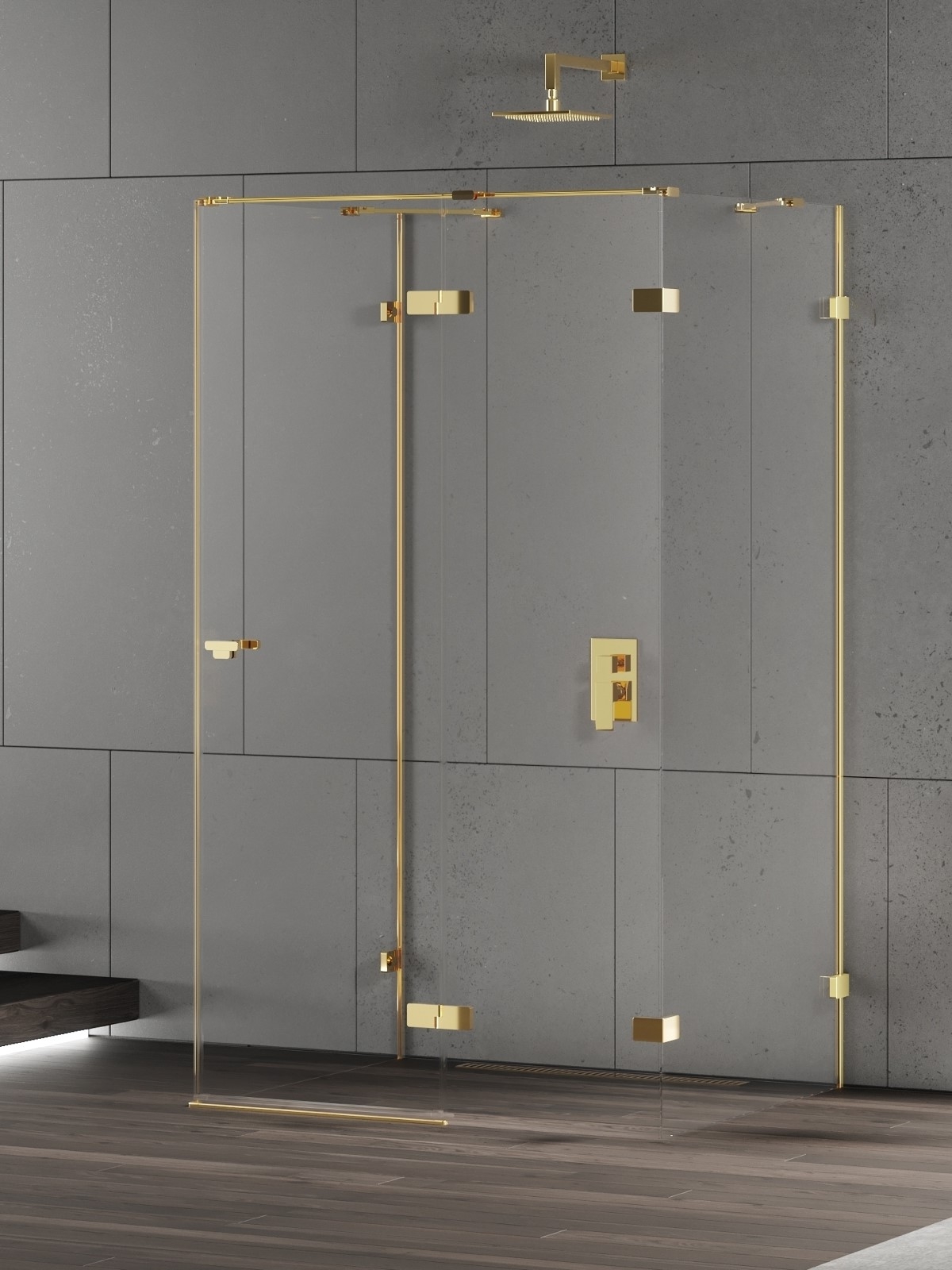 New Trendy Eventa Gold Shine sprchovací kút 100x80 cm štvorcová zlatá lesklé/priehľadné sklo EXK-4805