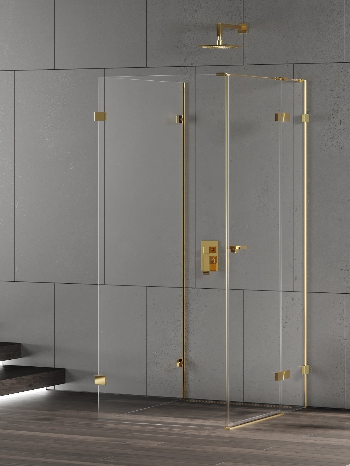 New Trendy Eventa Gold Shine sprchovací kút 100x90 cm štvorcová zlatá lesklé/priehľadné sklo EXK-4831