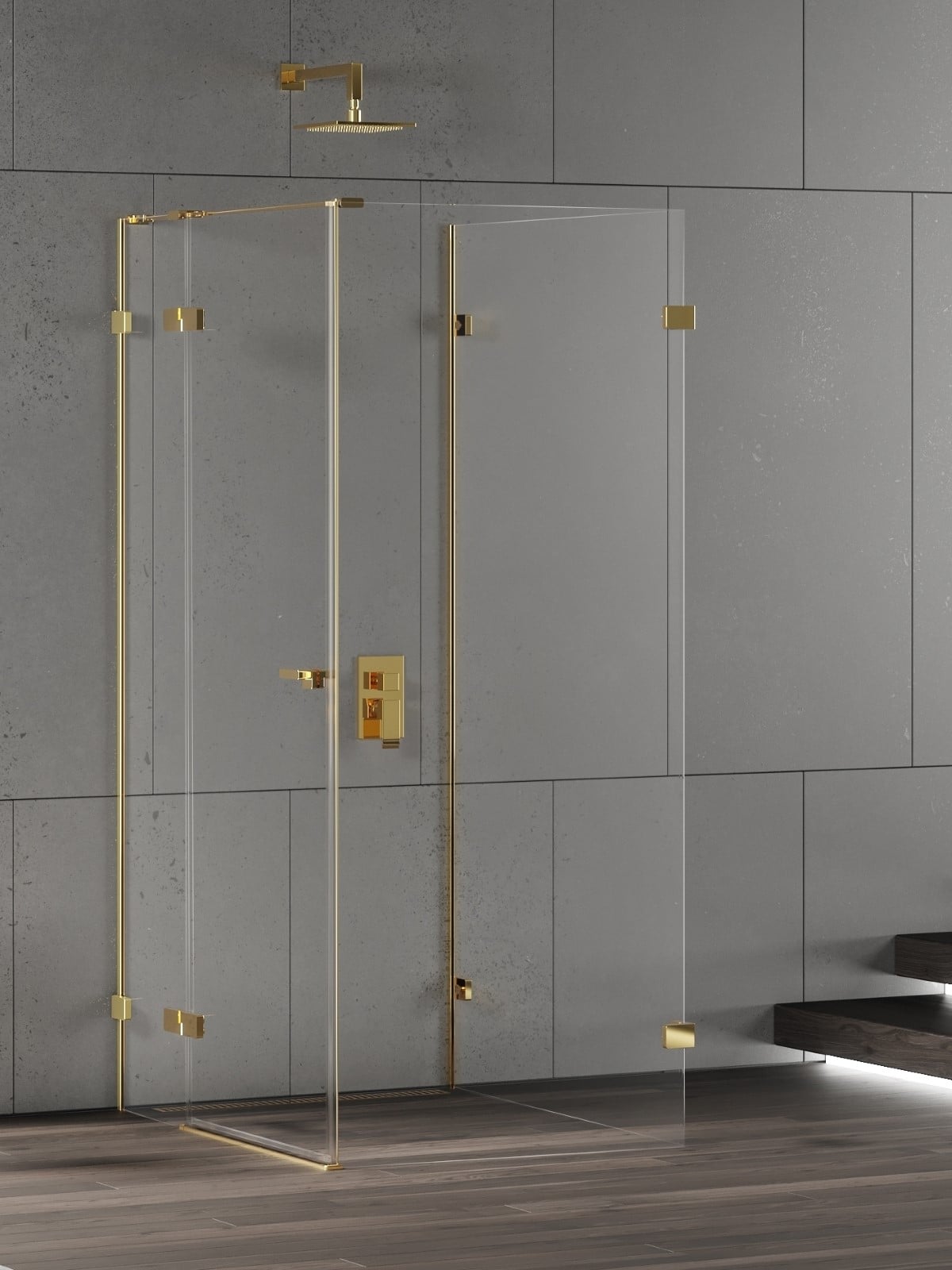 New Trendy Eventa Gold Shine sprchovací kút 90x80 cm štvorcová zlatá lesklé/priehľadné sklo EXK-4818