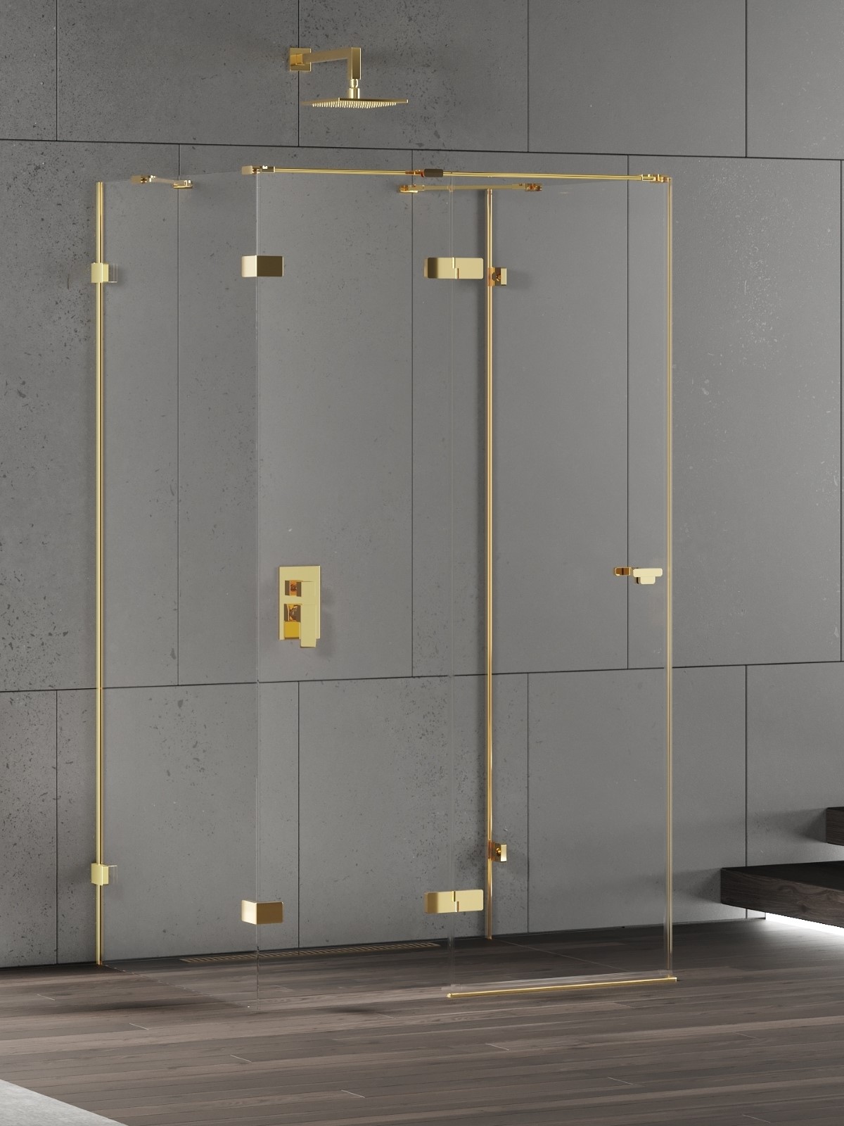 New Trendy Eventa Gold Shine sprchovací kút 120x100 cm štvorcová zlatá lesklé/priehľadné sklo EXK-4814