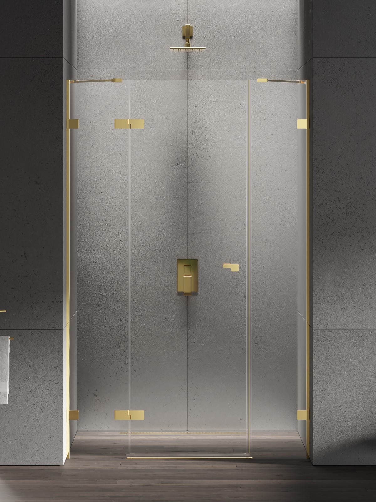 New Trendy Eventa Gold Shine sprchové dvere 150 cm výklopné zlatá lesklá/priehľadné sklo EXK-4685