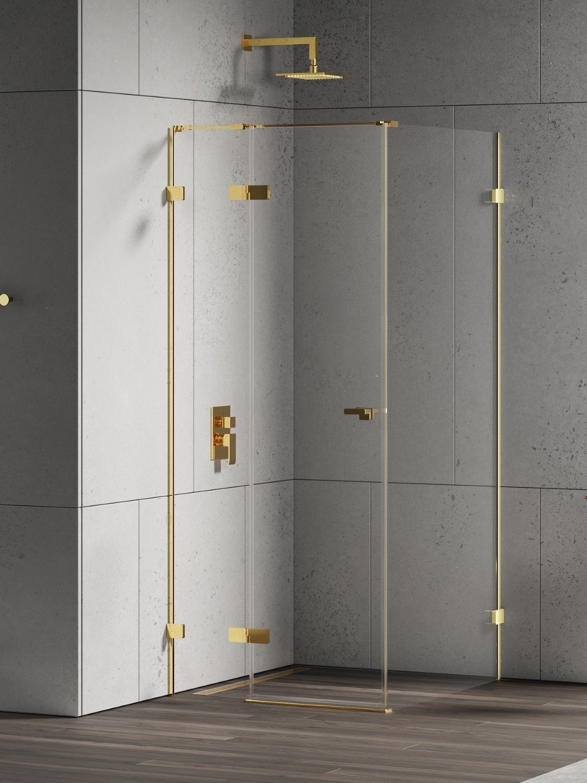 New Trendy Eventa Gold Shine sprchovací kút 110x80 cm štvorcová zlatá lesklé/priehľadné sklo EXK-4693